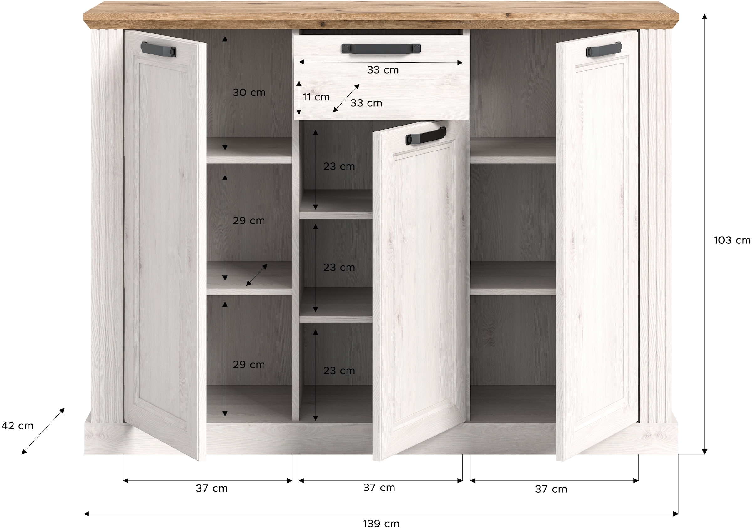 INOSIGN Kommode »Sorrent, Breite 138cm, 3 Türen, 1 Schubkasten«, Anrichte, Schuhkommode, Aufbewahrungsschrank