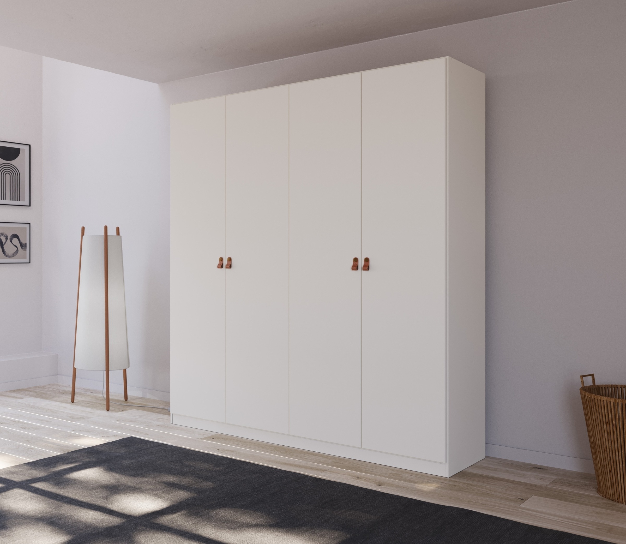 rauch Drehtürenschrank »Homey by Quadra Spin« mit Grifflaschen aus weichem, cognacbraunem Leder