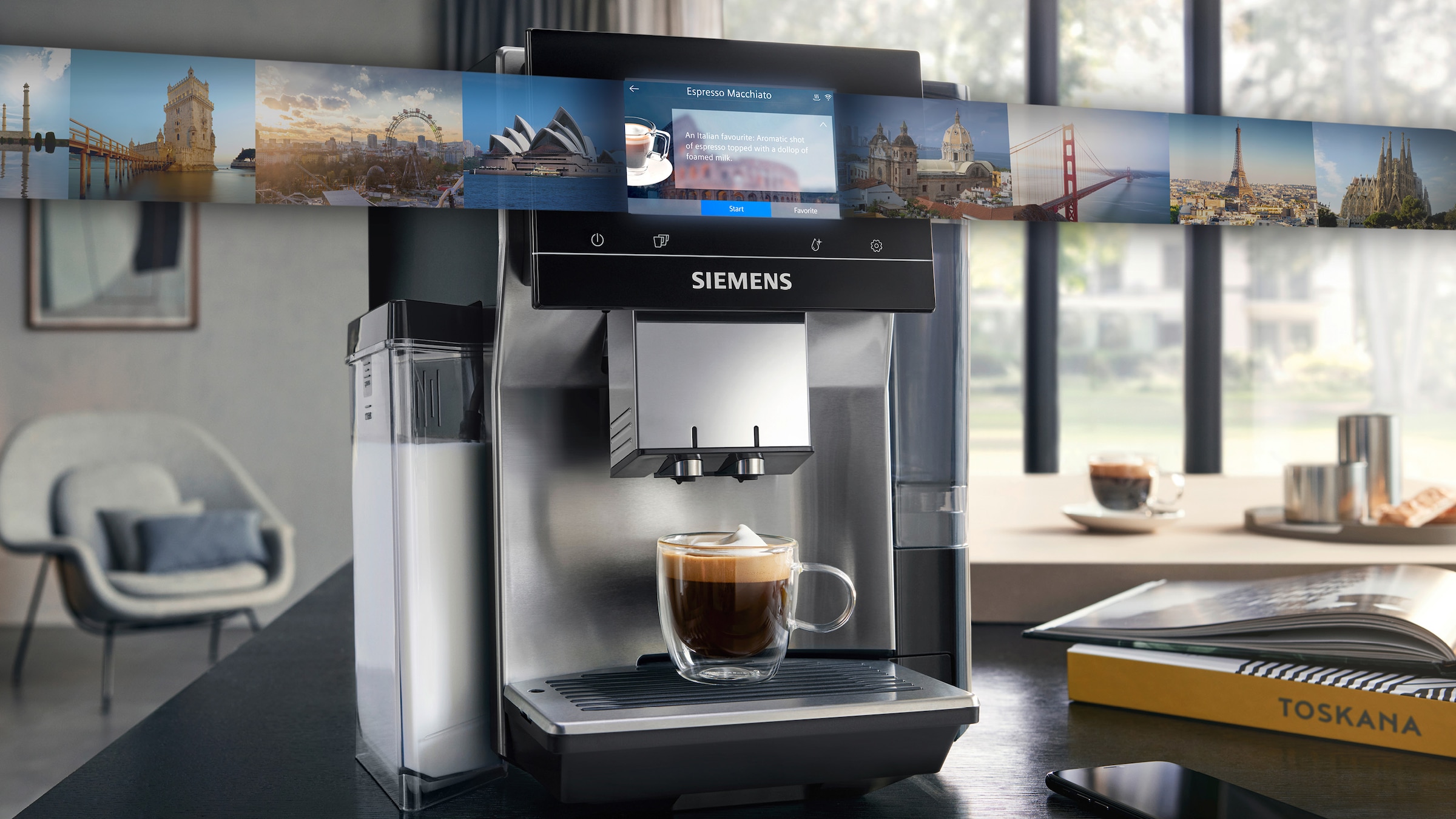 SIEMENS Kaffeevollautomat »EQ700 classic TQ717D03, Cold Brew, intuitives 5" TFT-Display, App«, aromaSelect, 30 Favoriten, autom. Dampfreinigung, edelstahl