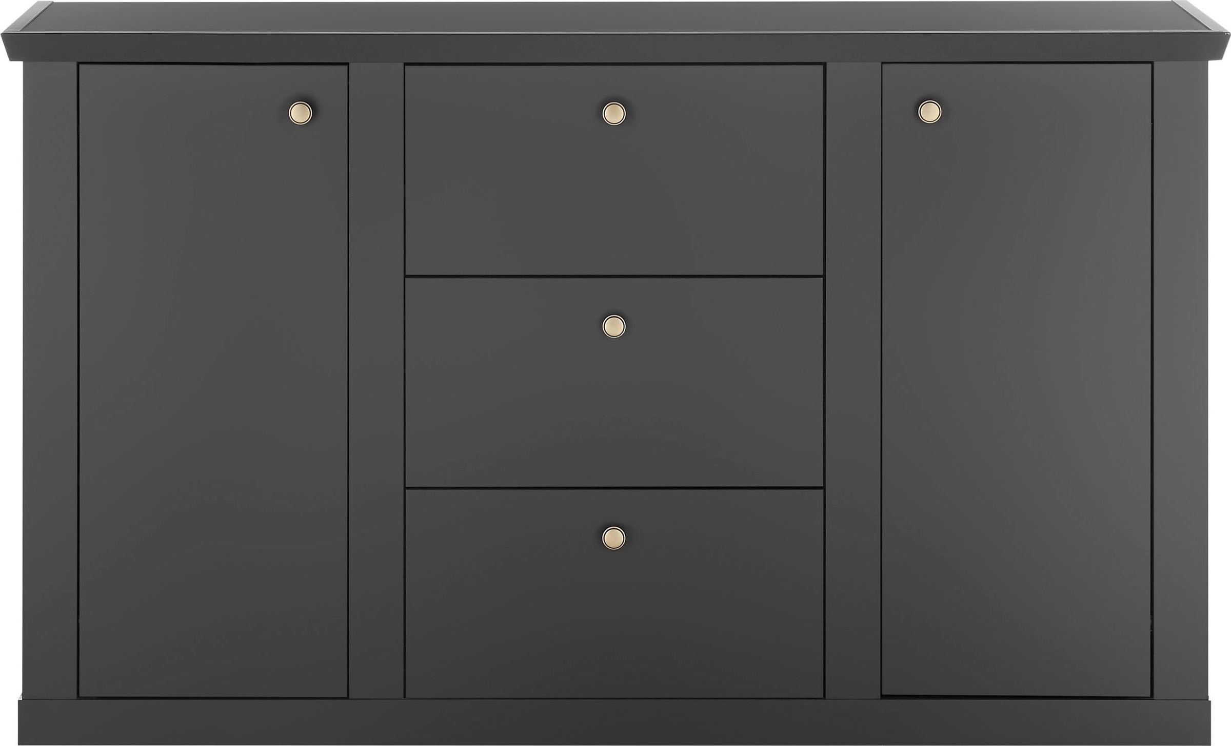 Home affaire Sideboard »Lincoln, moderner Schrank, schwarze Kommode, 158 cm breit« edles Design, messingfarbene Knopfgriffe, in 2 Größen verfügbar