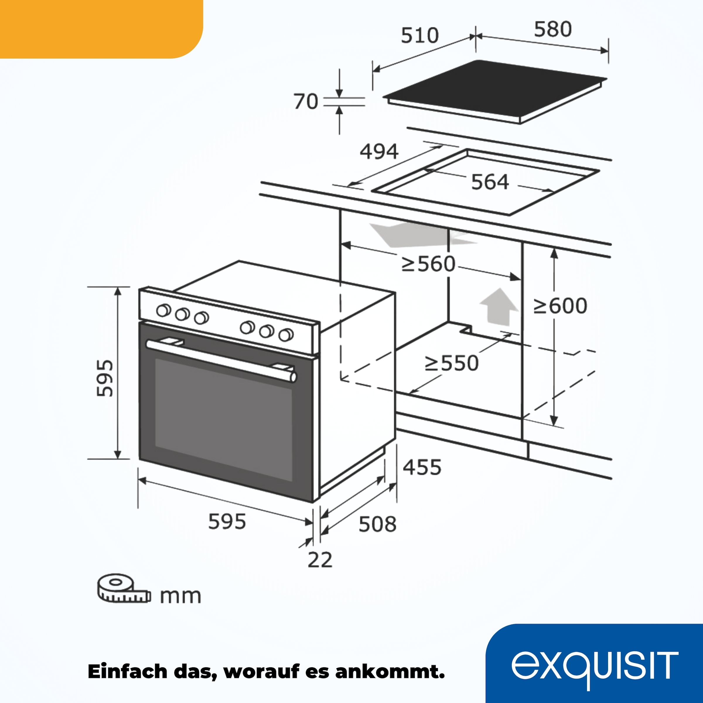 exquisit Elektro-Herd-Set »EHE185-HBZ-020«, mit Teleskopauszug nachrüstbar