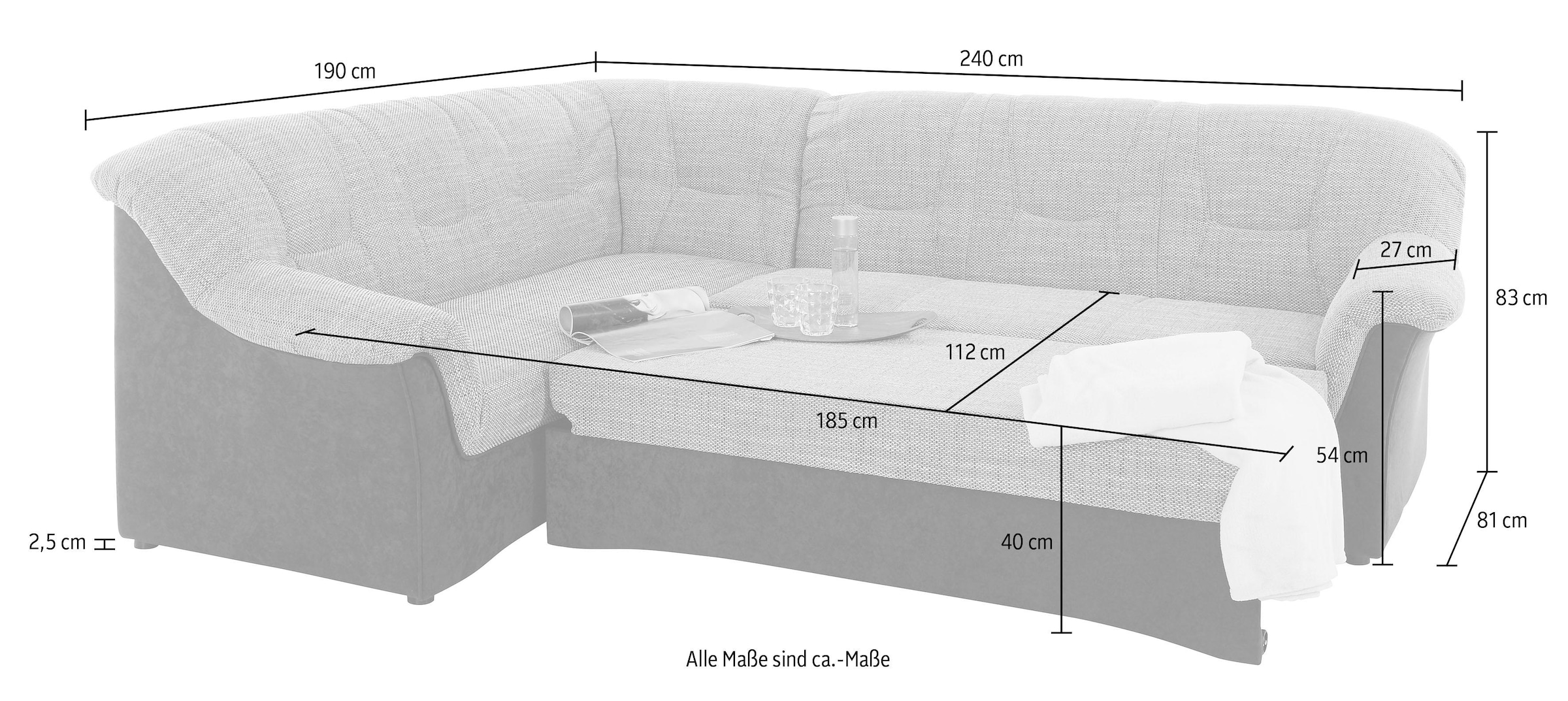 DOMO collection Ecksofa »Sarafina zeitlos und komfortabel, optional mit Federkern, L-Form«, wahlweise mit Bettfunktion
