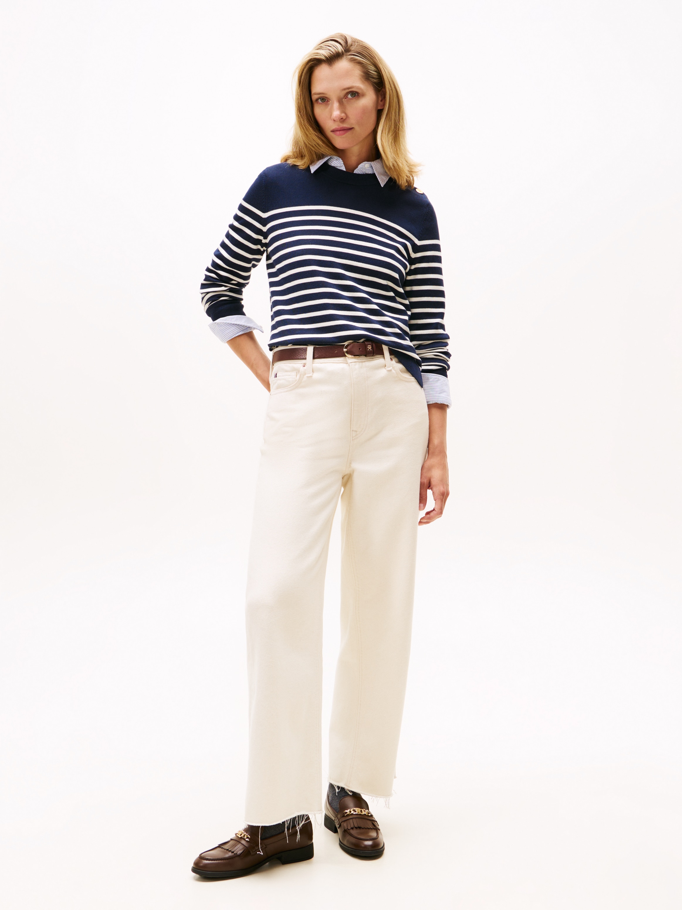 Tommy Hilfiger Strickpullover »CO JERSEY MID GG LS GOLD BTN SWT« mit goldfarbenen Knöpfen