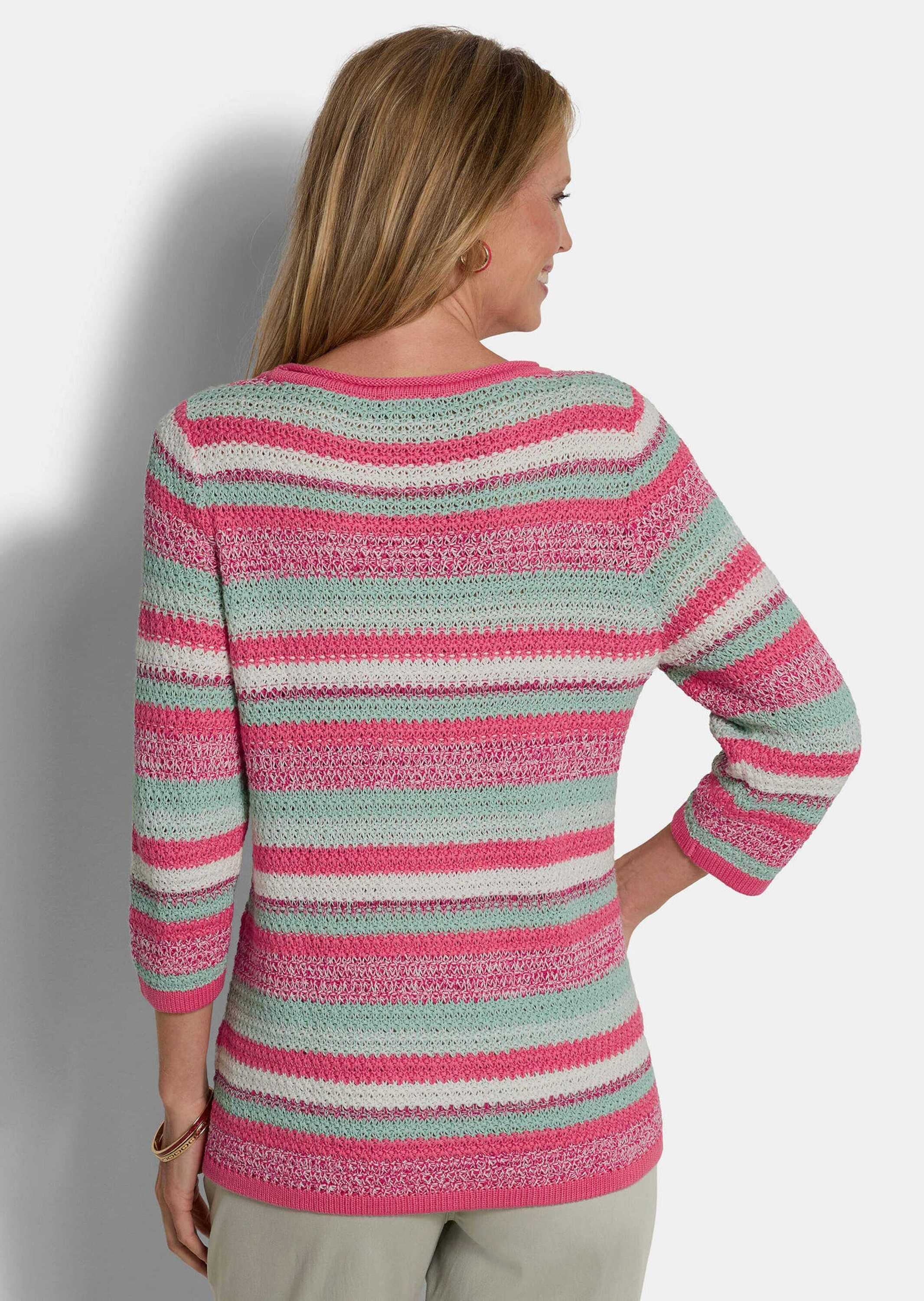 GOLDNER Rundhalspullover »Kurzgröße Baumwollpullover mit Ringel-Muster« Strukturierter Ringelstrick