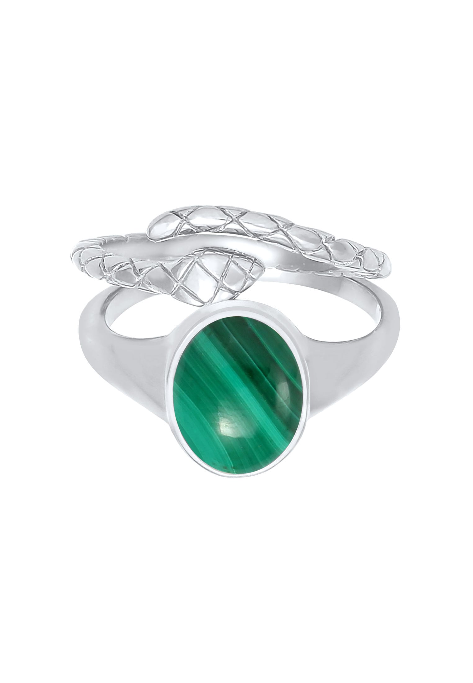 Elli Premium Ring-Set »Ring Siegelring Malachit Schlange 2er Set 925 Silber«