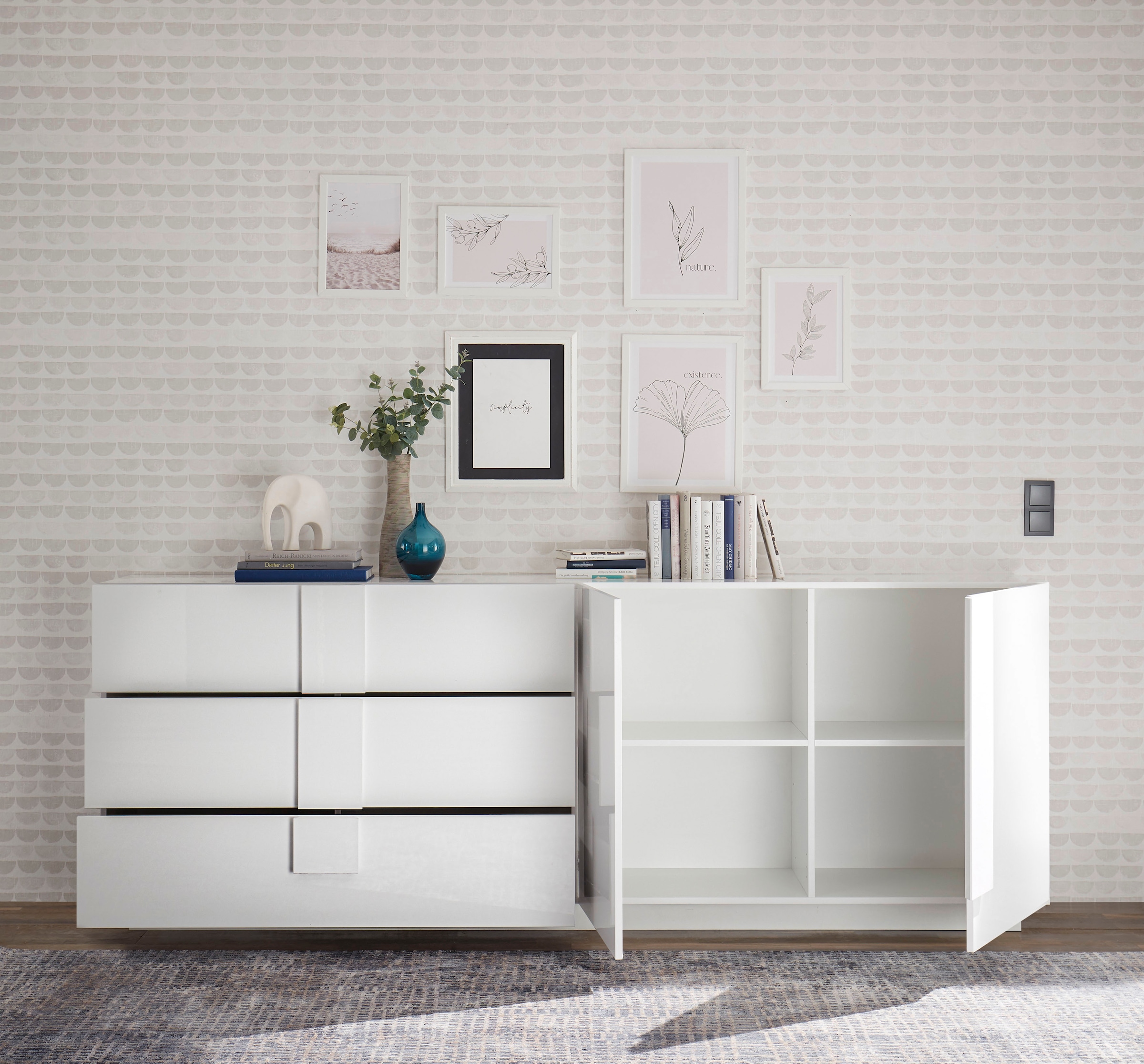 Home affaire Sideboard »Jupiter, Breite 241 cm, Kommode 2 Türen - Soft Closing, 3 Schubkästen,« Anrichte, moderne Griffblende, FSC®, cleveres Stauraumkonzept