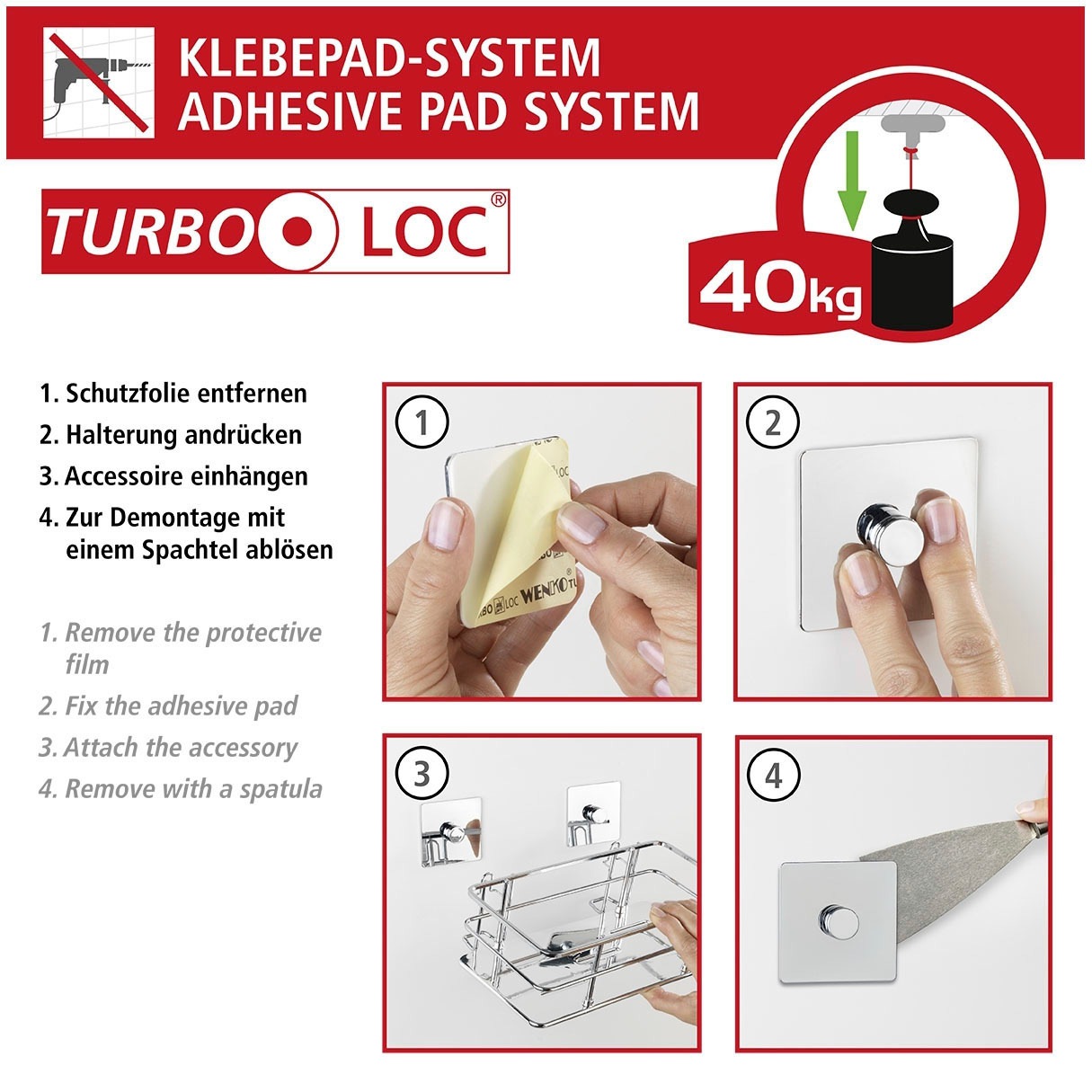 WENKO WC-Garnitur »Turbo-Loc® Carpino«, aus Kunststoff-Metall, weiß, Befestigen ohne Bohren