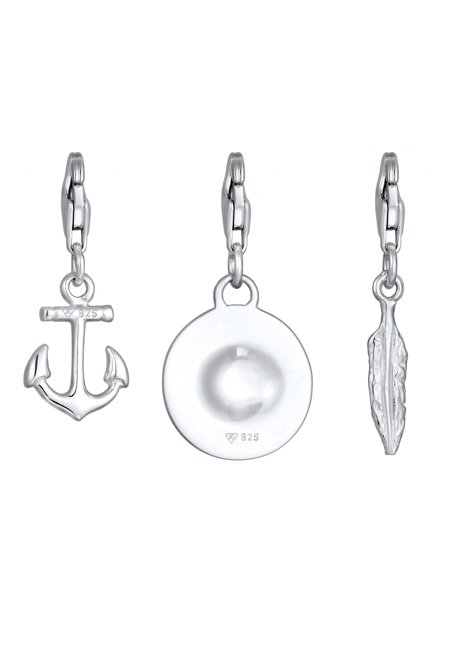 Kuzzoi Charm Anker »Charm Feder Anker Windrose 925 Sterling Silber«