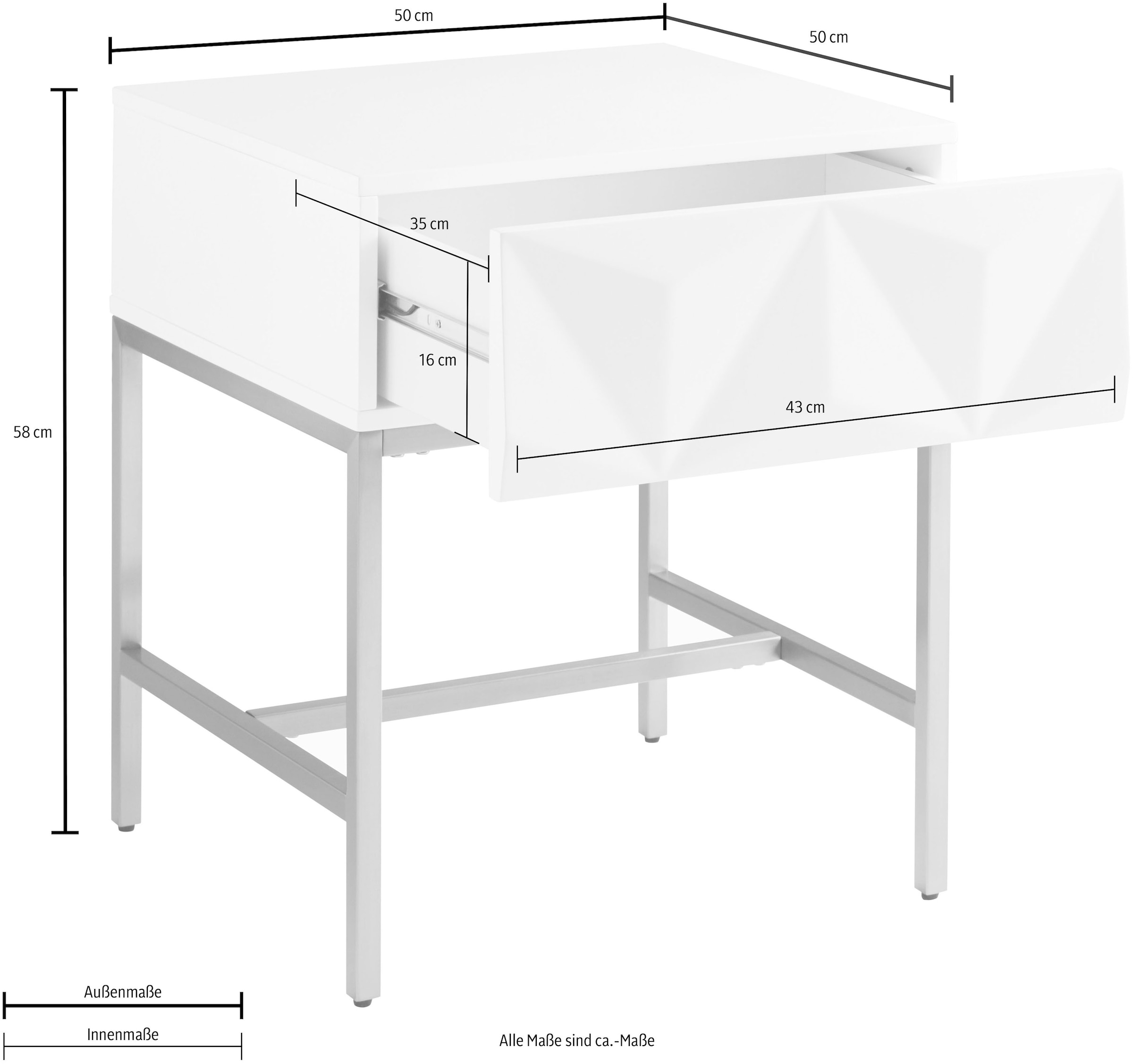 Leonique Beistelltisch »Minfi, TOPSELLER!, OTTOs Choice«, Schublade mit 3D-Front, auch als Nachttisch geeignet, Breite 50 cm