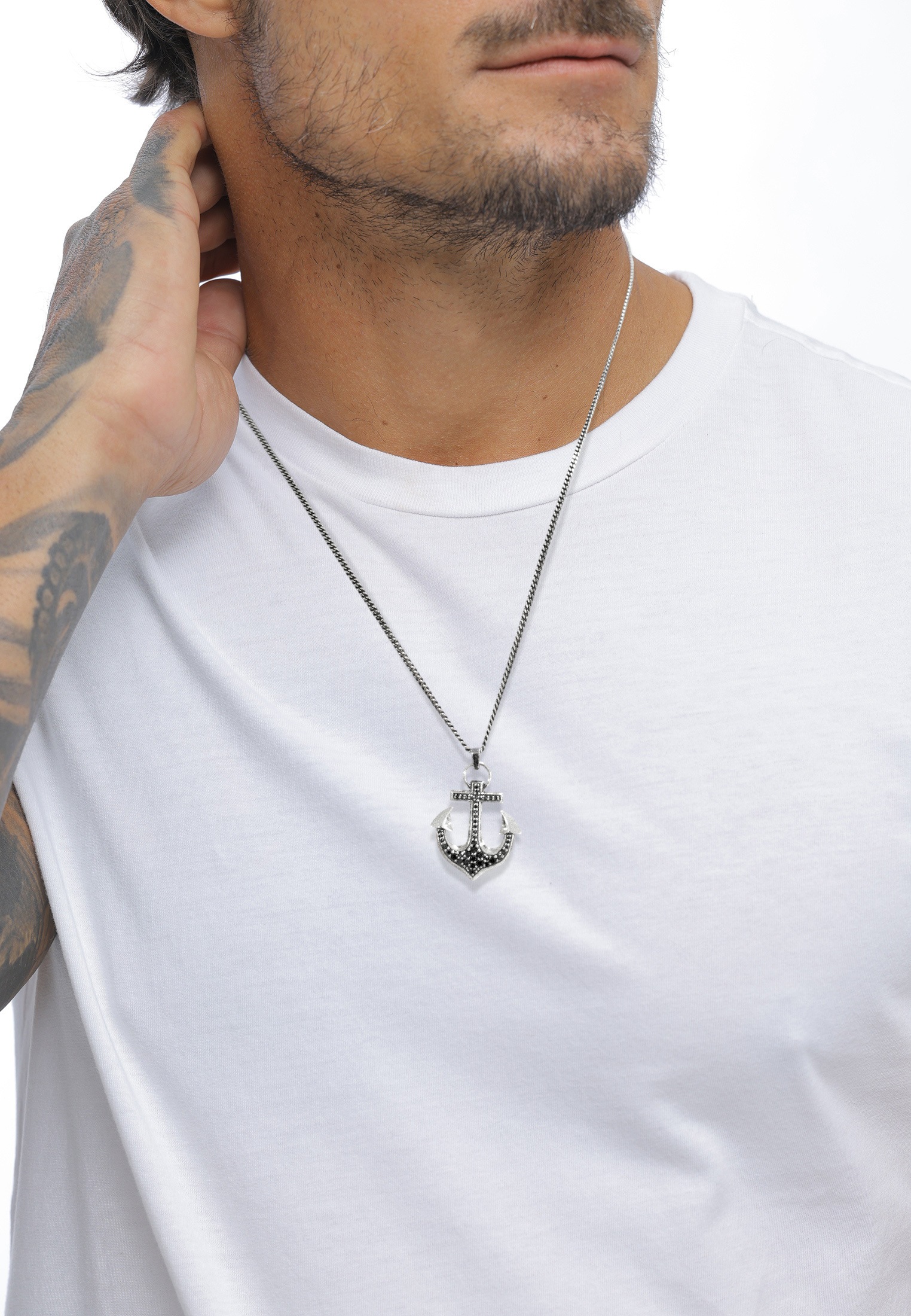 Kuzzoi Lange Kette »Halskette Anker Zirkonia Weiß 925 Sterling Silber«