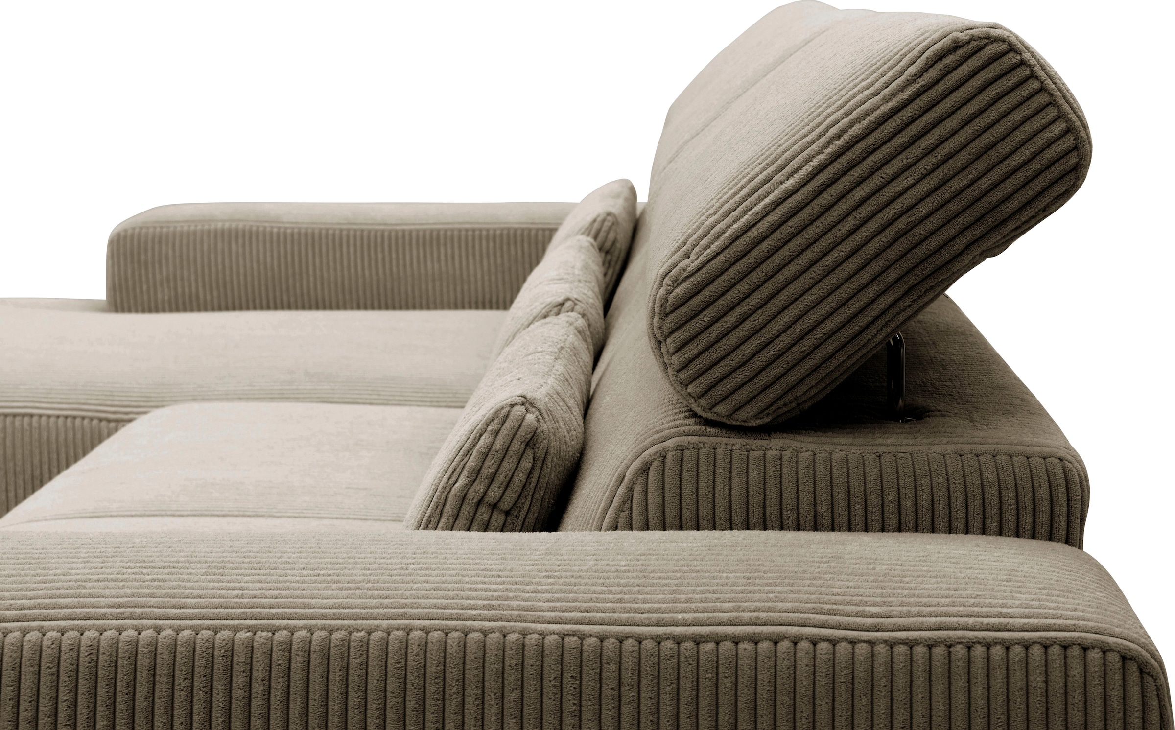 DOMO collection Ecksofa »Brandon B/T/H: 289/177/80 cm, whlw. mit Sitztiefenverstellung, L-Form«, mit Sitztiefenverstellung, Cord, schlamm