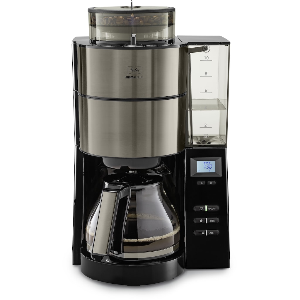 Melitta Kaffeemaschine mit Mahlwerk »AromaFresh«, 1,25 l Kaffeekanne, Papierfilter, 1x4, Glas 1021-03 anthrazit