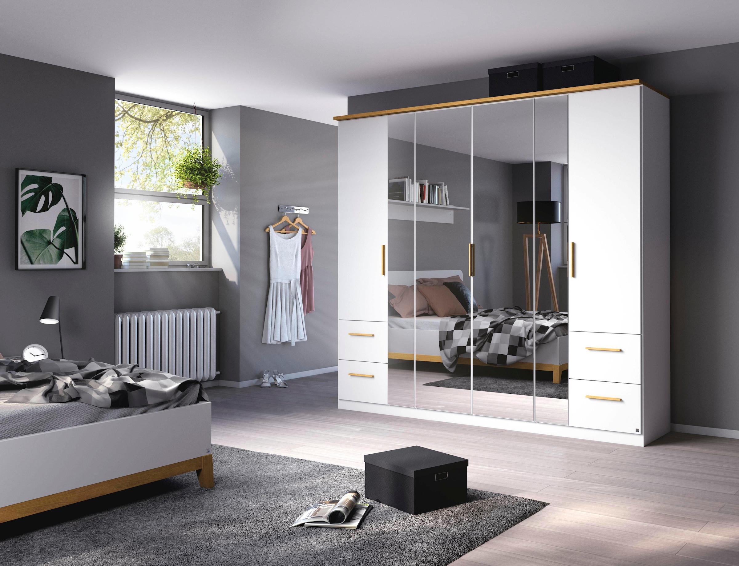 rauch Drehtürenschrank »Kleiderschrank Schrank Garderobe Wäscheschrank Schlafzimmer CARLSSON« Breiten: 225/270 cm, Höhe 210 cm,  4 Schubladen, Griffe aus massiver Eiche, viel Stauraum MADE IN GERMANY