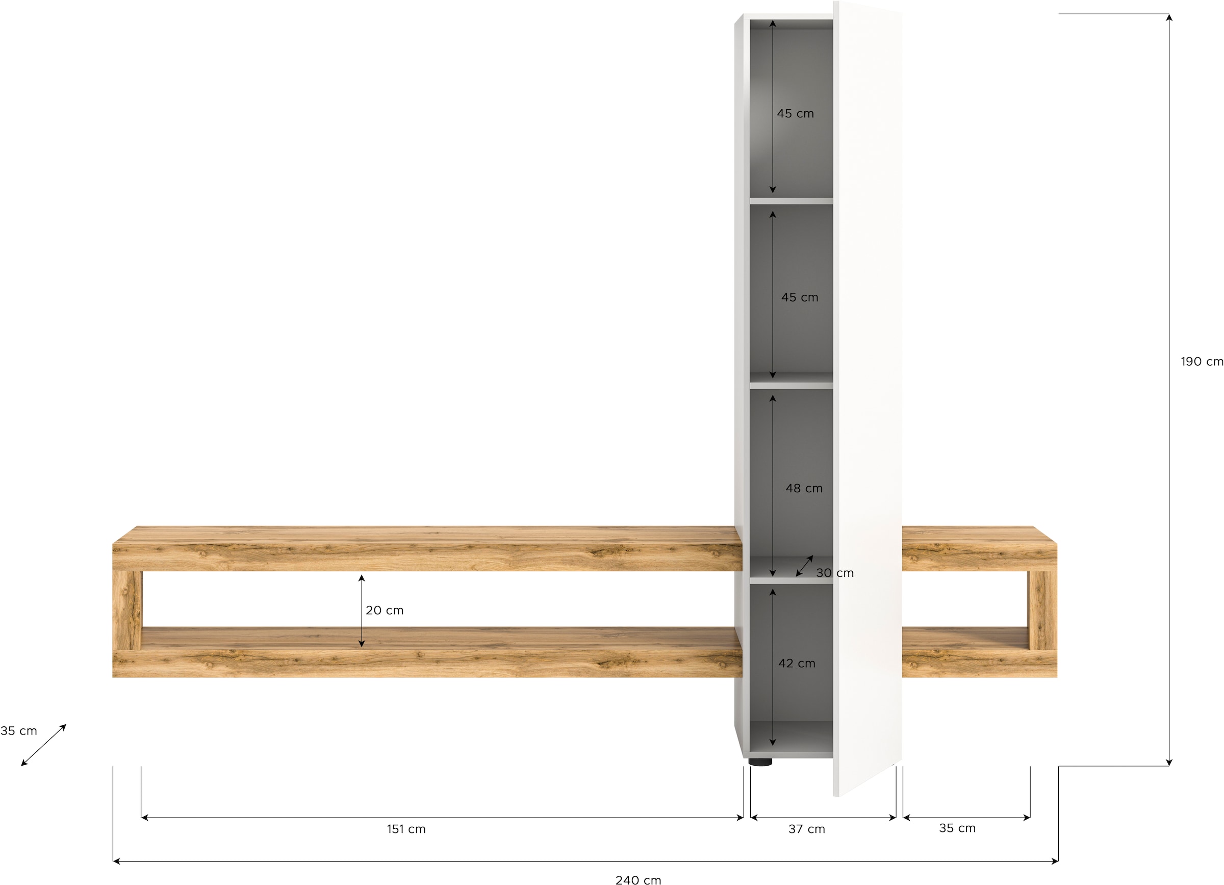 INOSIGN Wohnwand »Zolder, Breite 240 cm, push-to-open, 1 Tür, 3 Einlegeböden,«, (2 St.), 2 offene Fächer, TV-Wand, Media-Möbel, TV-Möbel, Wohnzimmermöbel
