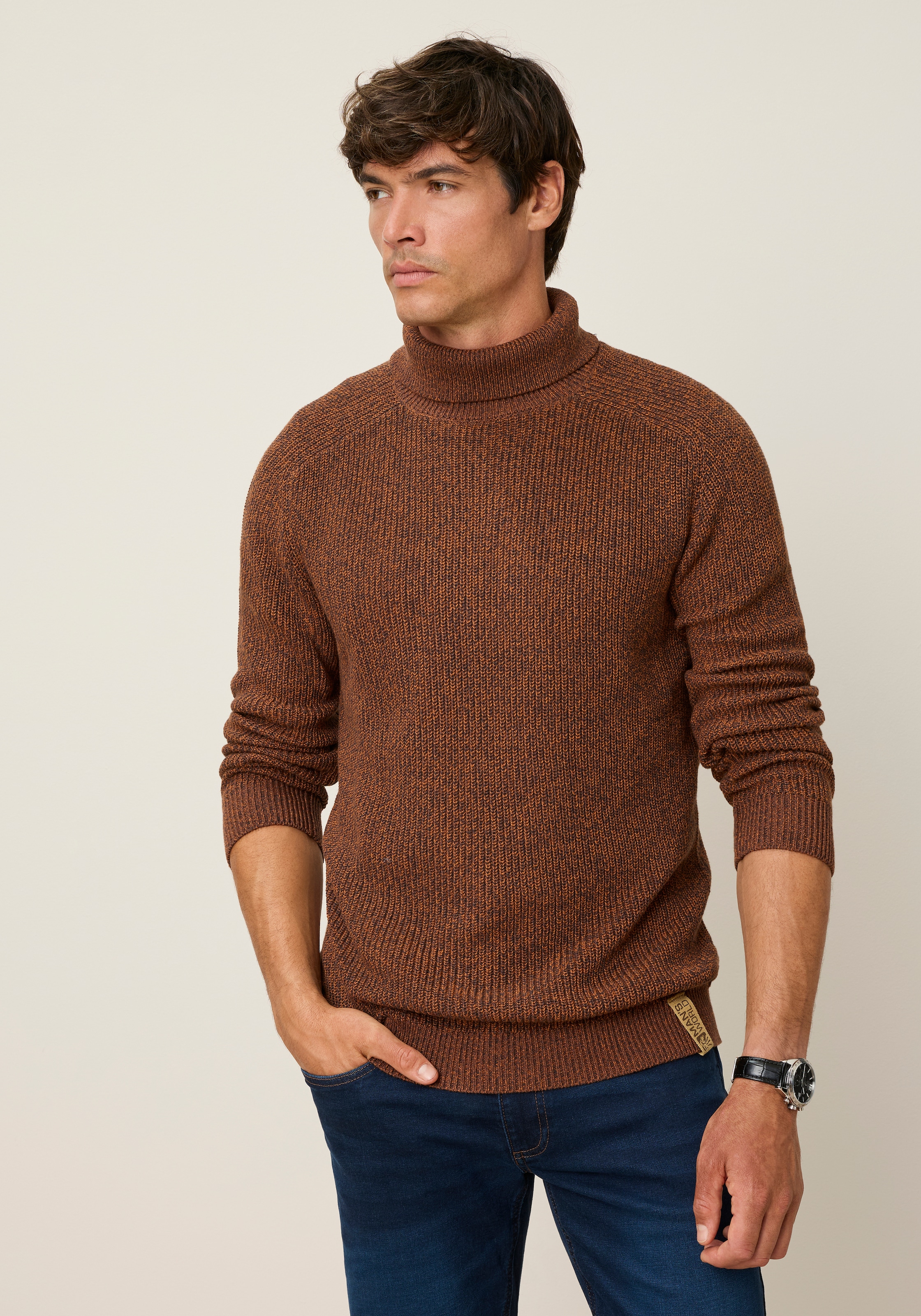 Man's World Rollkragenpullover »Neue Kollektion! Melange Effektgarn« Langarm mit Raglanärmel, aus Baumwolle, mit Rollkragen