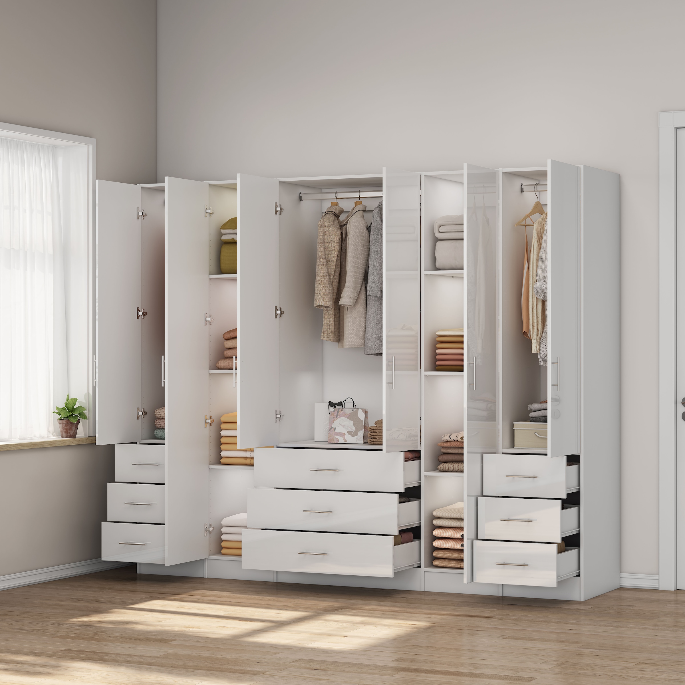 OTTO home Kleiderschrank »Trento Schlafzimmerschrank Garderobe Hochglanz Bestseller« Schrank mit 6 Türen und 9 Schubladen, höchglänzende Fronten