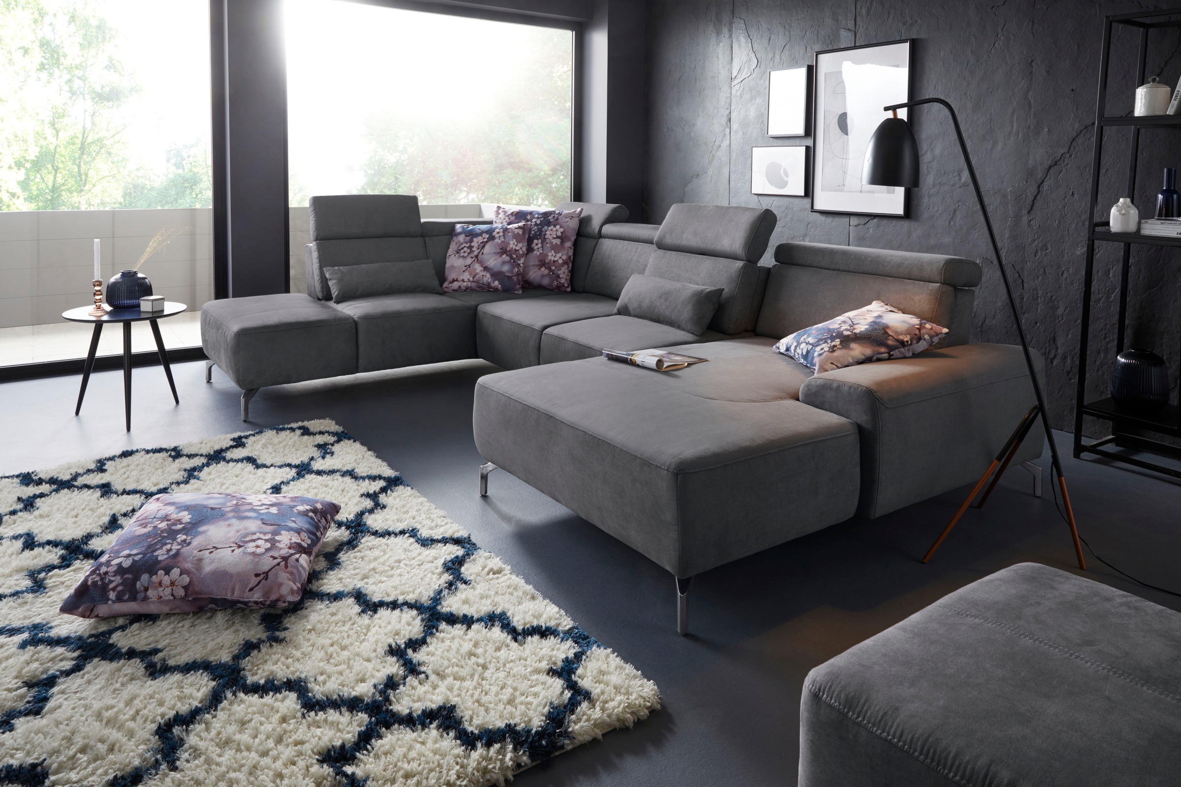 sit&more Wohnlandschaft »Gizeh U-Form«, 15 cm Fußhöhe, inklusive Sitztiefenverstellung und Kopfteilverstellung