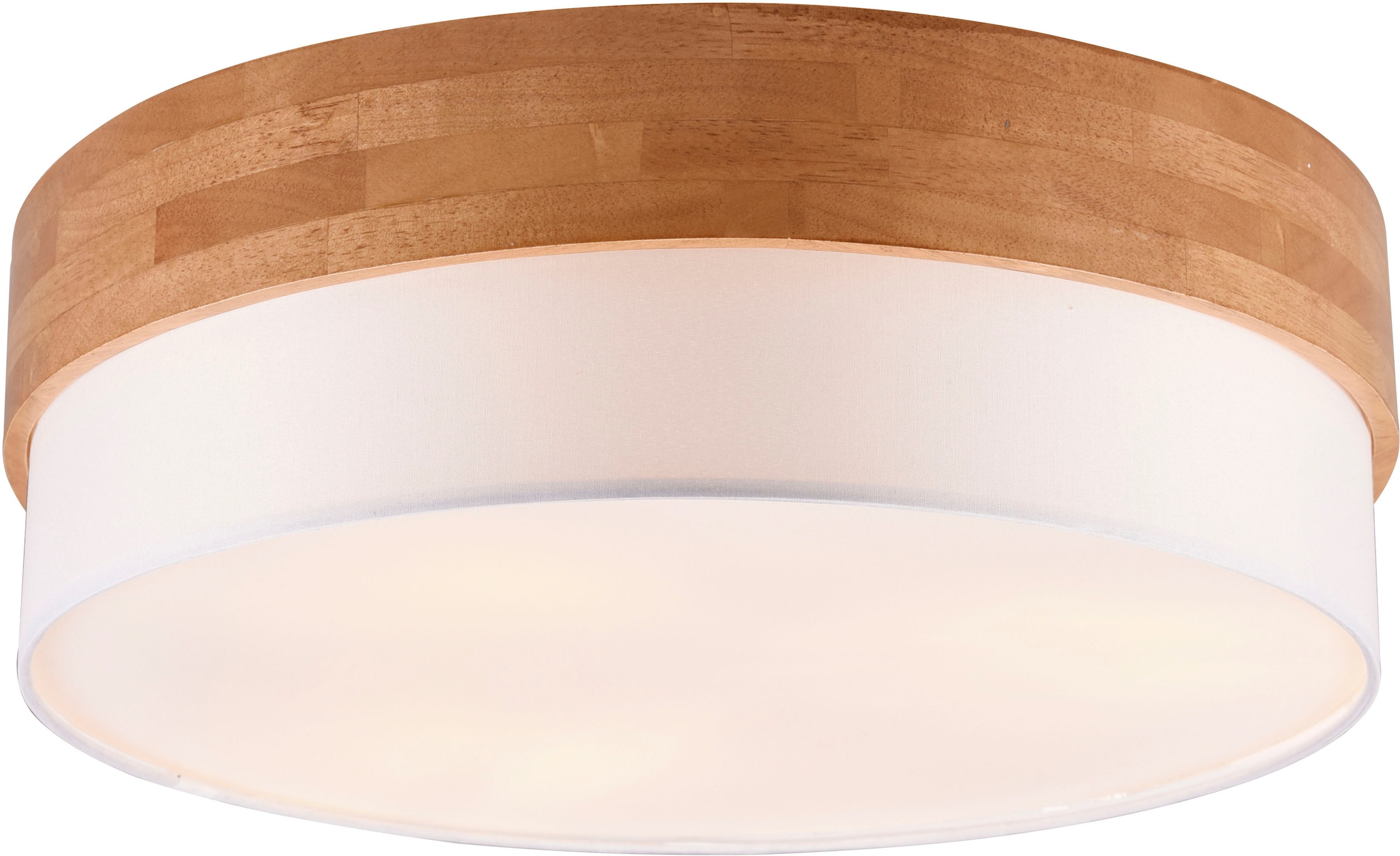 TRIO Leuchten Deckenleuchte »Seasons«, 3 flammig, Leuchtmittel E27 | ohne Leuchtmittel, Deckenlampe Holz mit Stoffschirm Ø50cm exkl 3xE27 max 40W