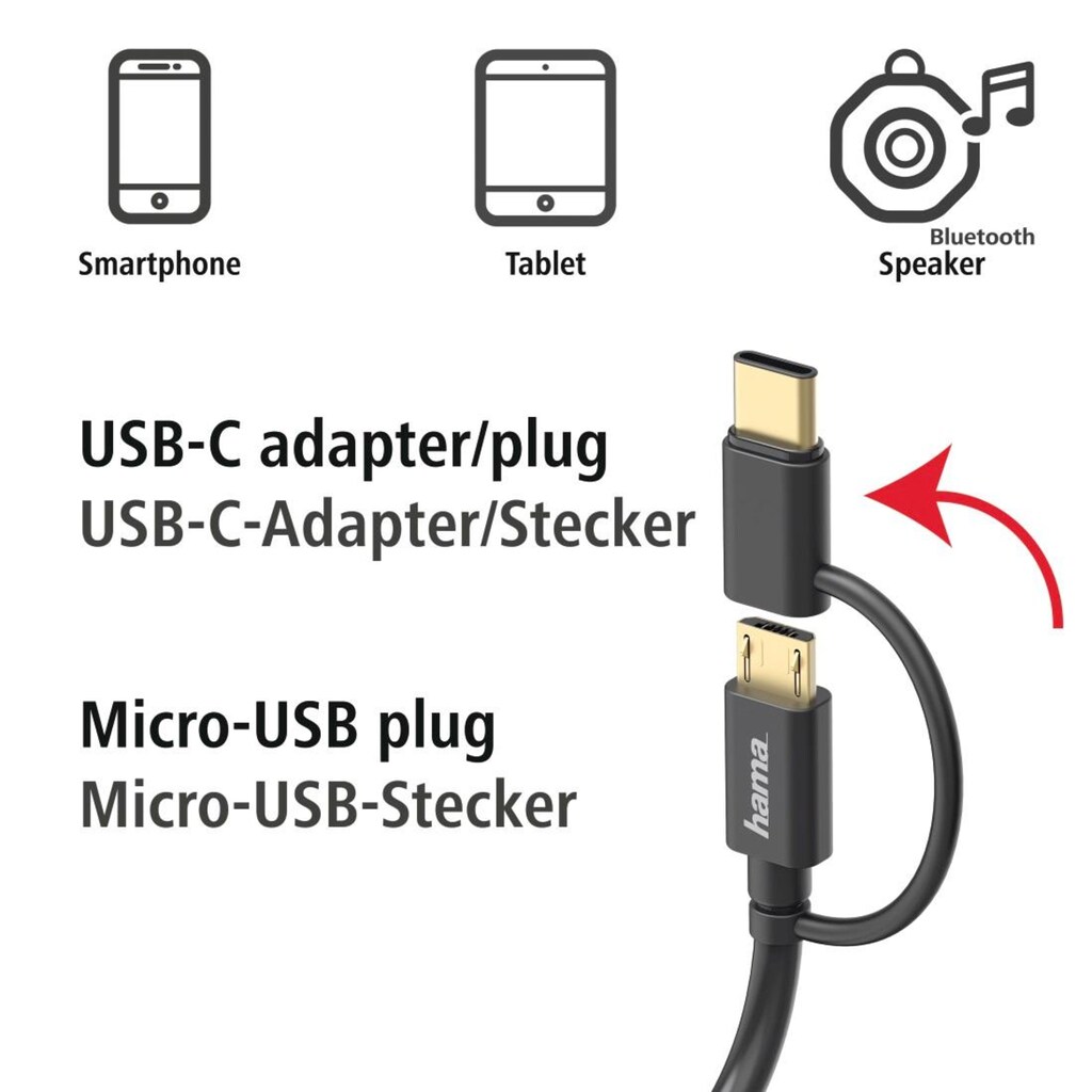 Hama USB-Kabel »2in1 Micro USB Kabel mit USB Type-C Adapter, 1 m, schwarz«, 100 cm