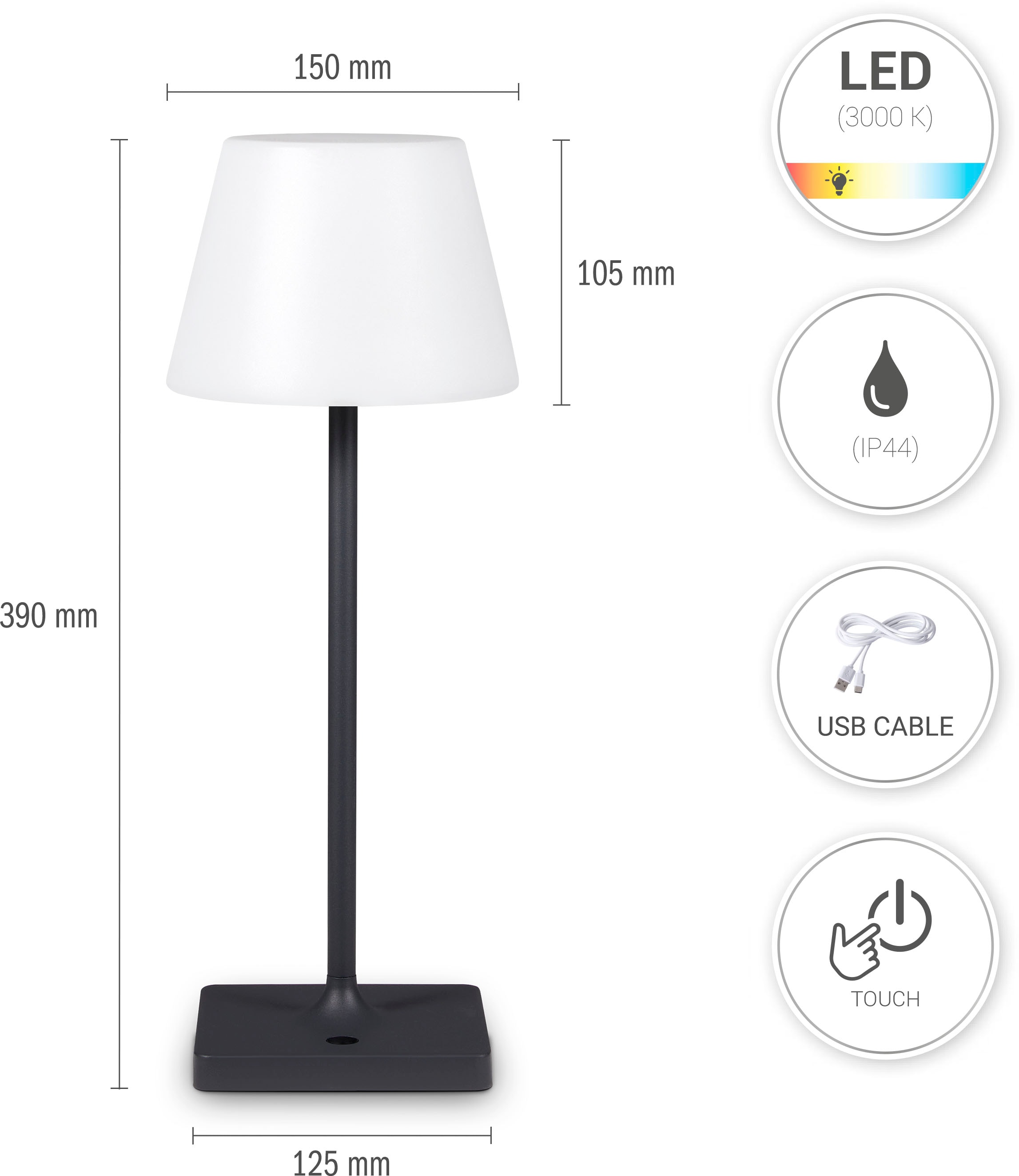 Paco Home Tischleuchte »CHRIS« Warmweiß In Und Outdoor  Garten LED Akku Leuchte Aufladbar IP44 dimmbar