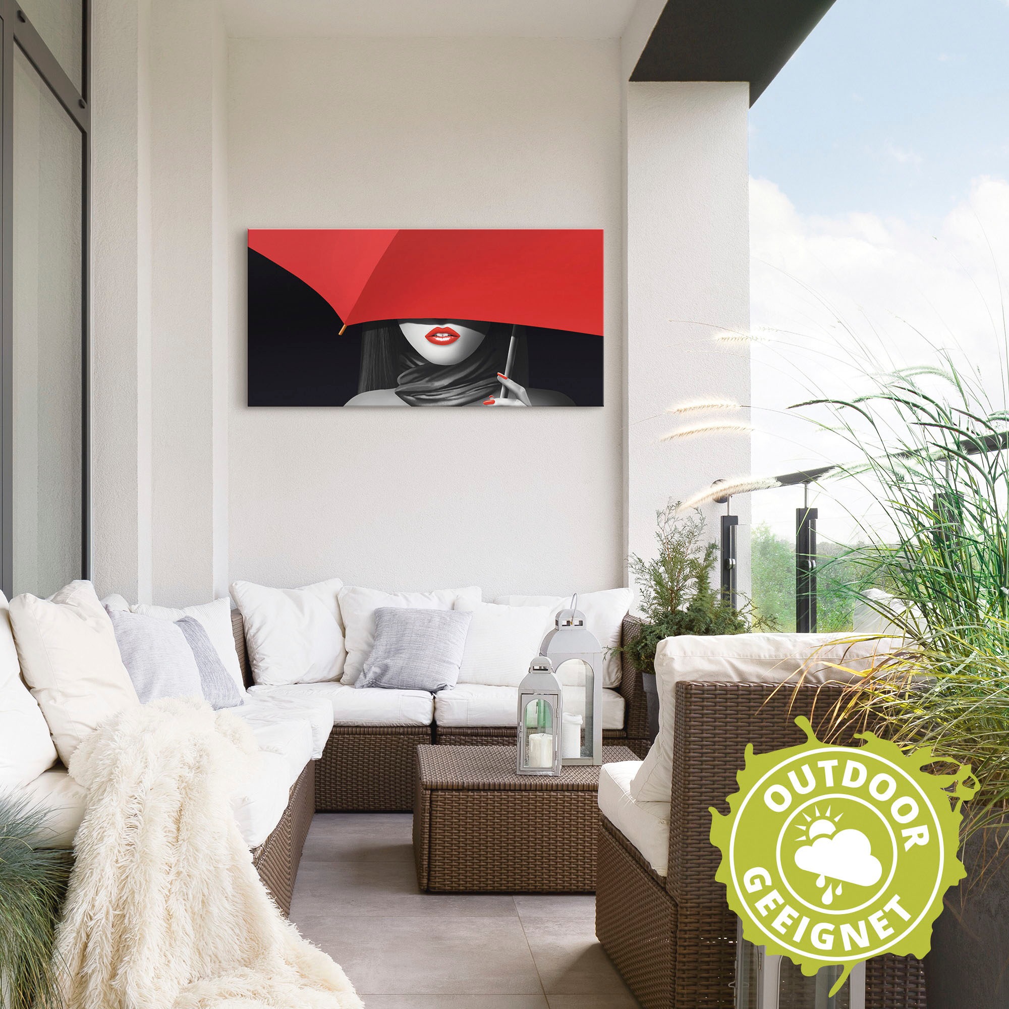 Artland Wandbild »Rote Lippen unter dem Regenschirm«, Frau, (1 St.), als Alubild, Outdoorbild, Poster, Wandaufkleber in verschied. Größen