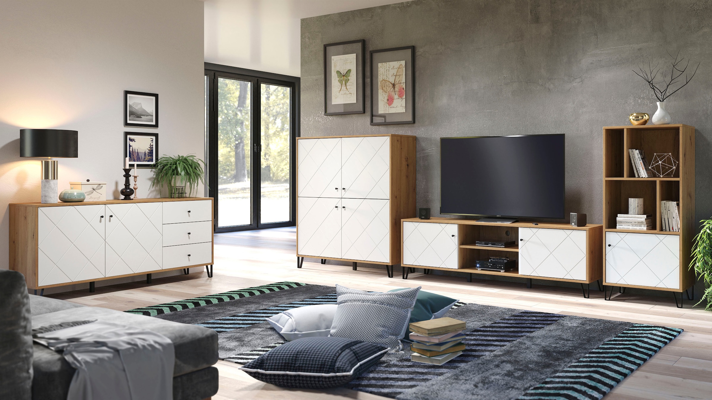 Places of Style Sideboard »Tarragona«, Kommode, Fräsungen in Rautenoptik, Breite 183 cm