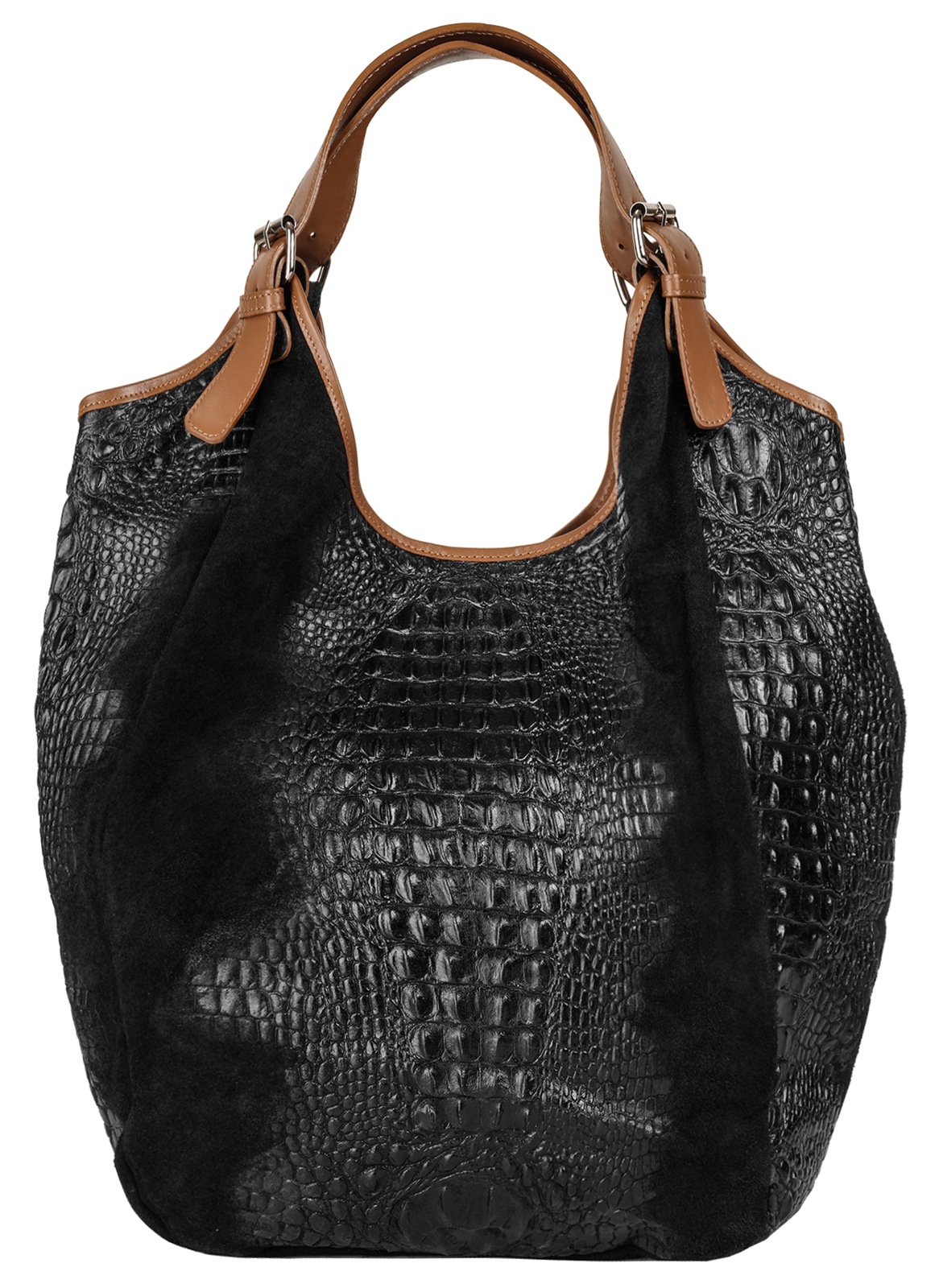 Samantha Look, Damen, Shopper echt Leder, Made in Italy, schwarz, schwarz, Höhe 45 cm x Breite 45 cm x Tiefe 13 cm