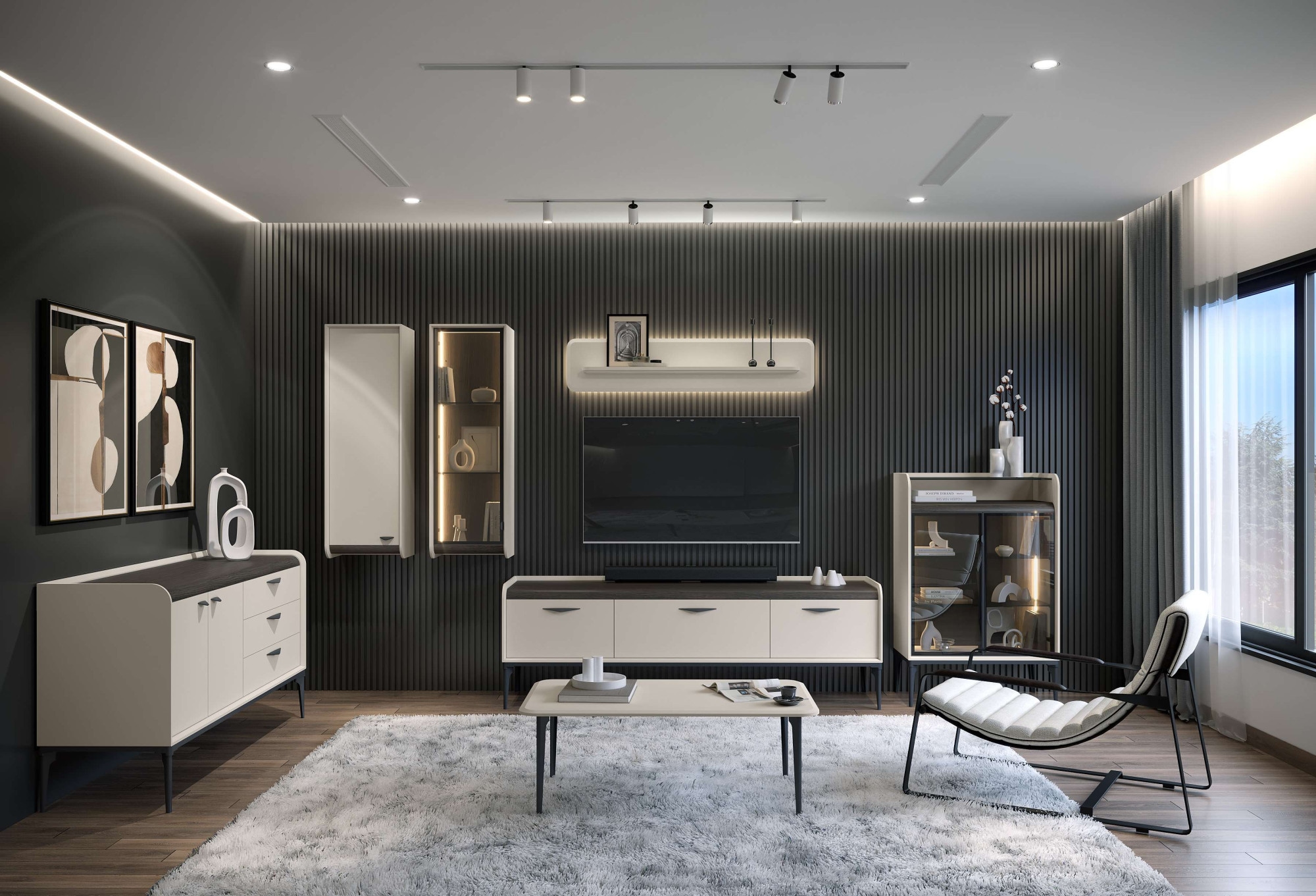 INOSIGN Highboard »Sofy  Sideboard, Kommode, Anrichte, Schrank« UV lackiert, Soft Close Funktion, Metallgestell in Anthrazit Dekor