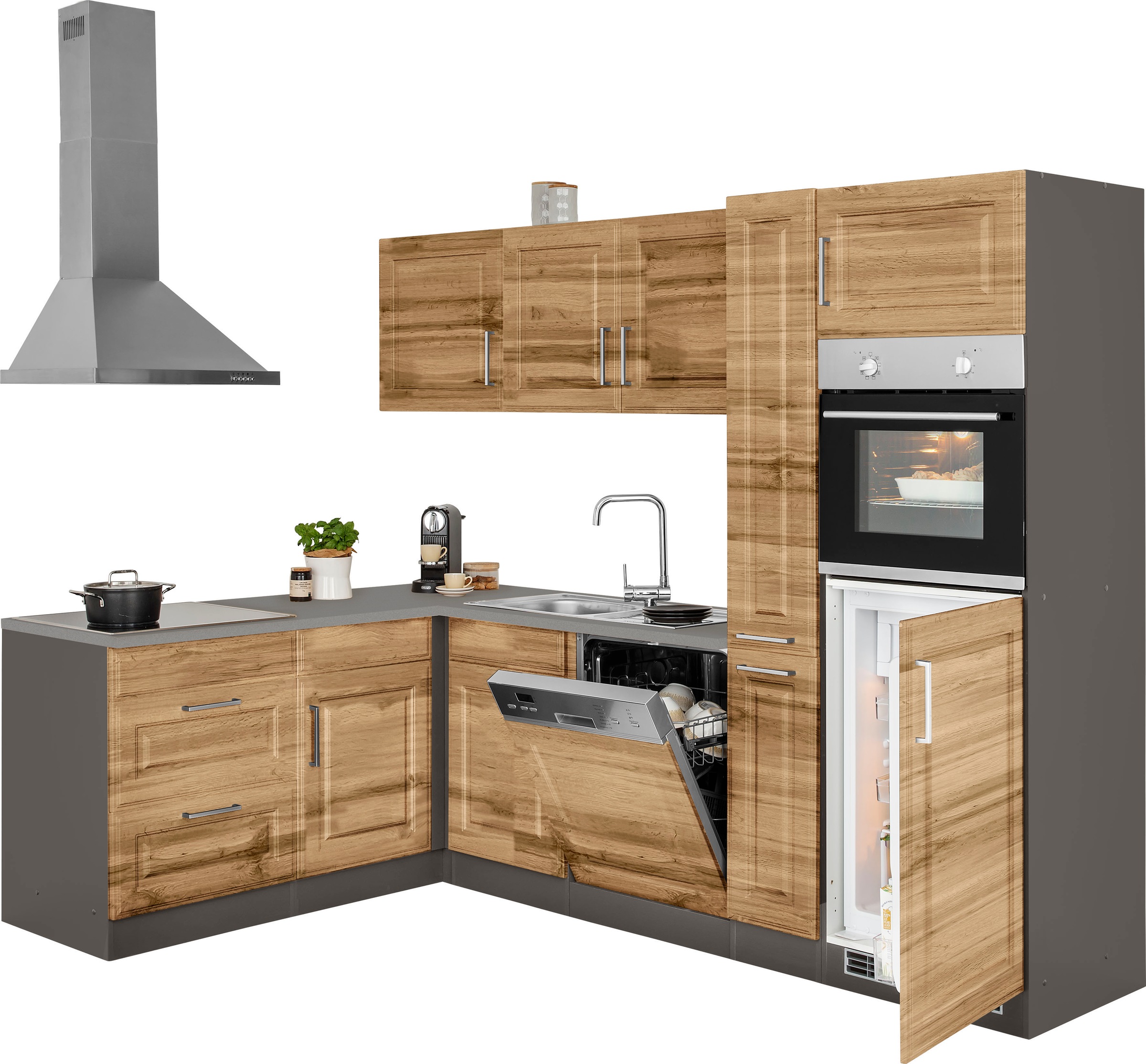 HELD MÖBEL Winkelküche »Stockholm«, mit E-Geräten,260 x 170 cm, mit hochwertigen MDF Fronten