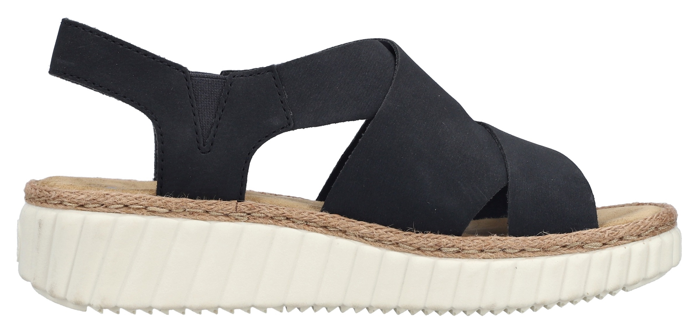 Rieker Plateausandale, Sommerschuh, Urlaubschuh Schlupfschuh mit kleinen Stretcheinsätzen