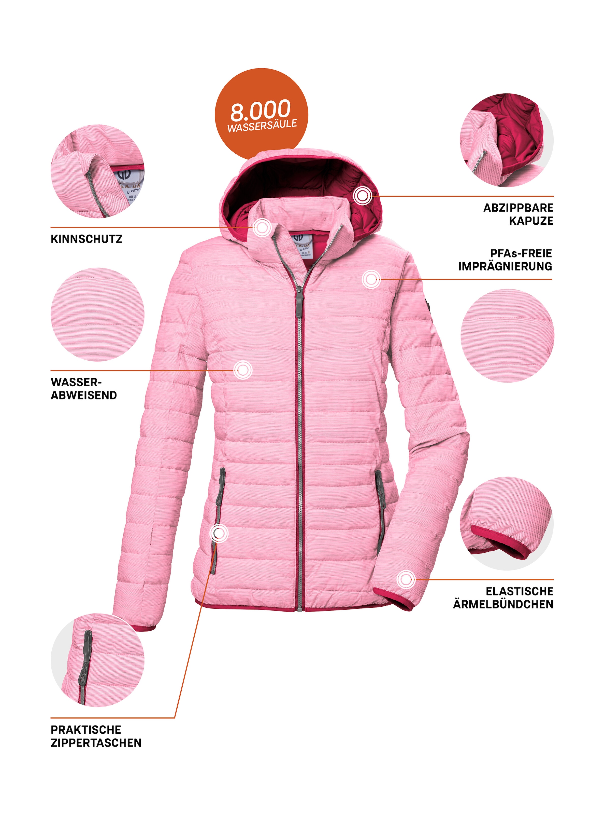 G.I.G.A. DX by killtec Steppjacke »GS 63 WMN QLTD JCKT_Uyaka«, Steppjacke: wasser- und windabweisend, atmungsaktiv, abzippbare Kapuze
