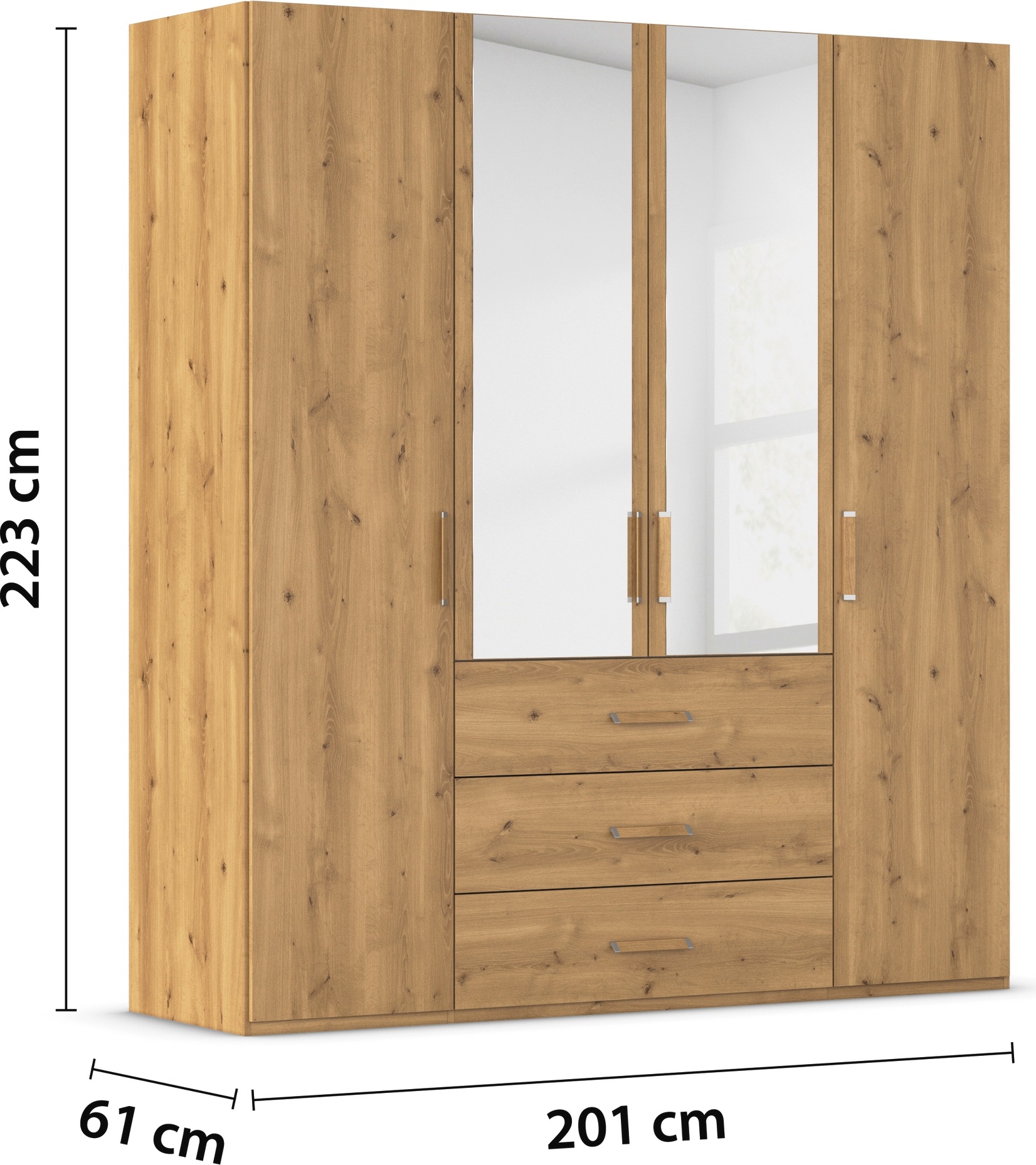 rauch Drehtürenschrank »Kleiderschrank Schrank Garderobe Schlafzimmerschrank EVELYN«, (in 2 Höhen 197 oder 210 cm erhältlich), in elegantem Stil mit Schubladen 3 Breiten und 2 Höhen MADE IN GERMANY