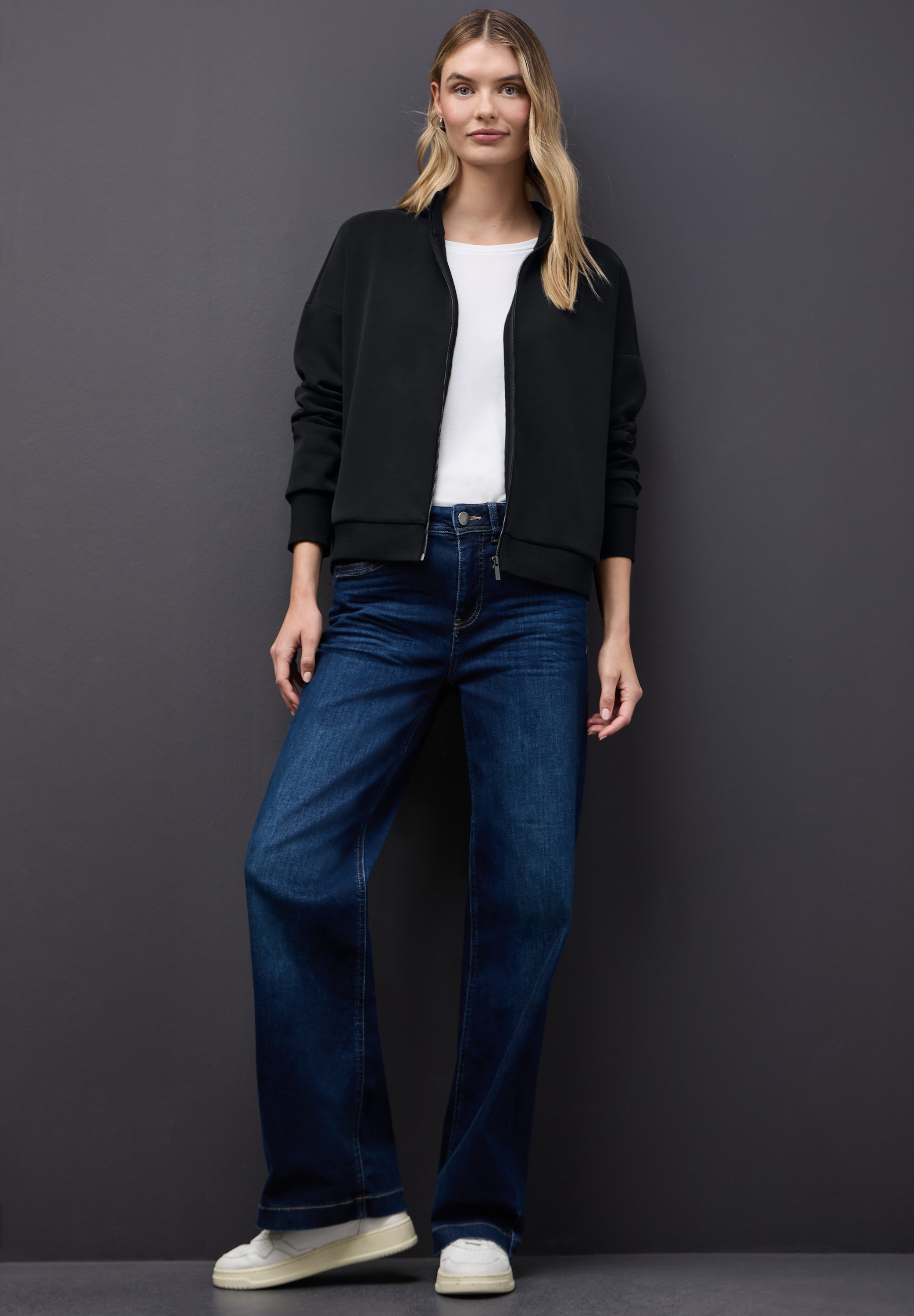 STREET ONE Sweatjacke mit Rippdetails und im Silk-Look