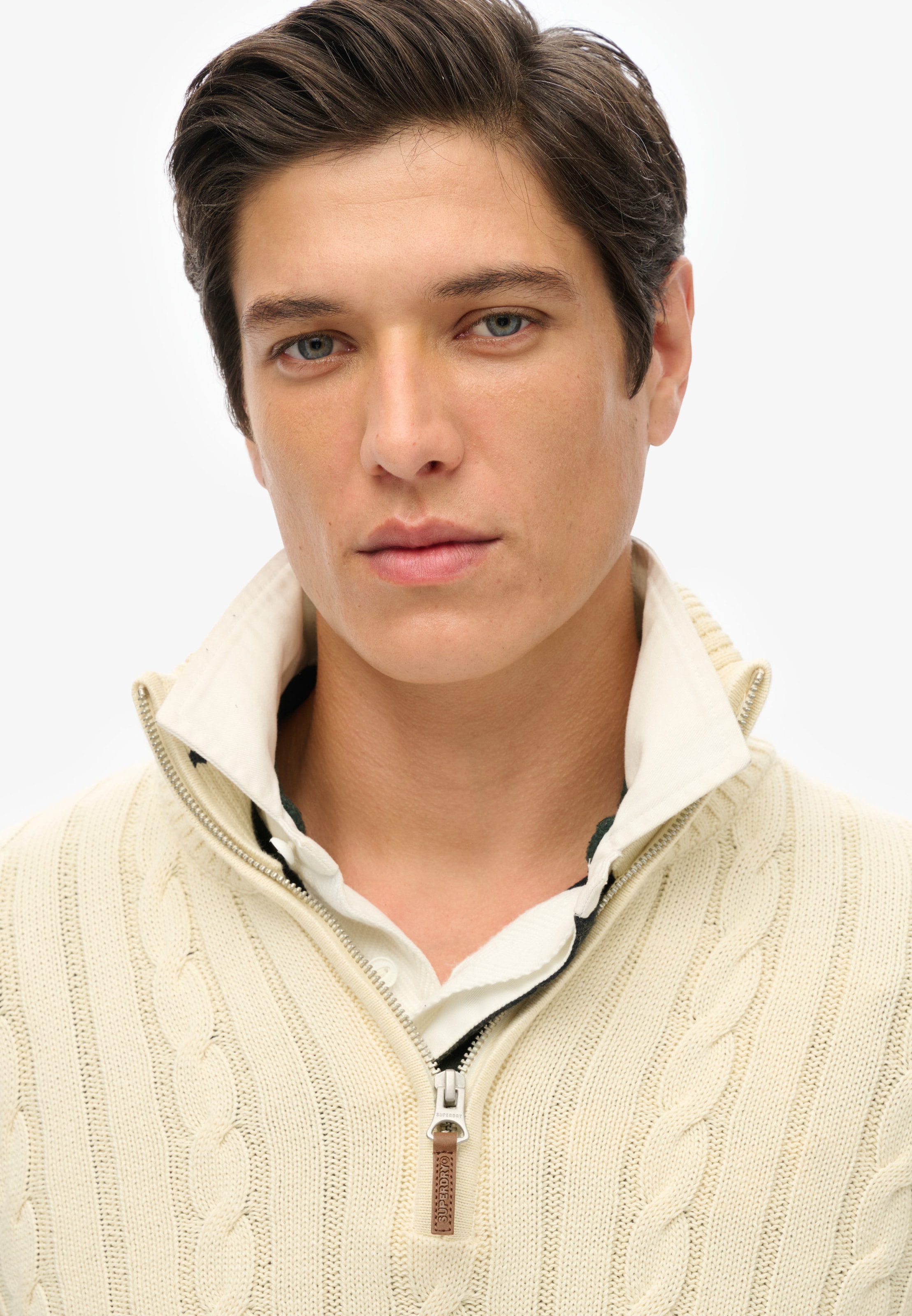 Superdry Troyer »PREPPY COTTON CABLE HALF ZIP« Baumwolle, slim fit