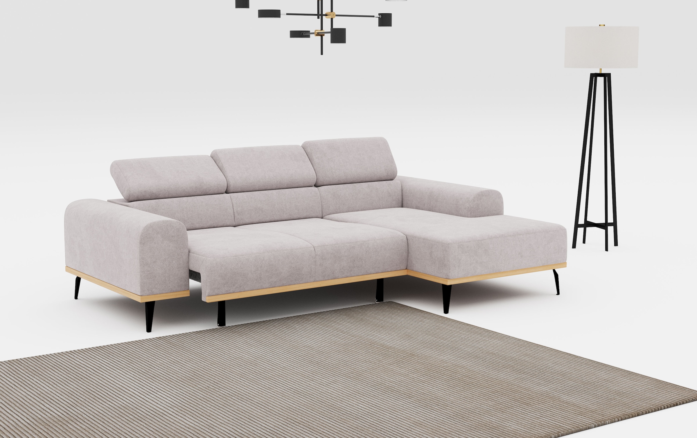 Places of Style Ecksofa »Carlo L-Form«, mit Kopfteilverstellung & Holz-Rahmenoptik, wahlweise Relaxfunktion