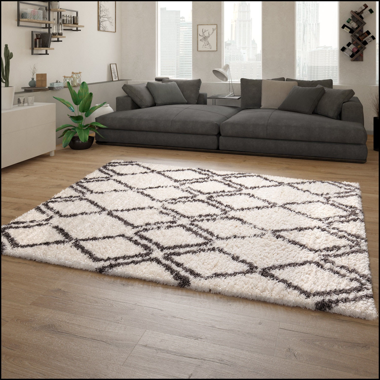 Paco Home Hochflor-Teppich »Maghreb 77«, rechteckig, 44 mm Höhe, modernes Rauten Design, weich und flauschig