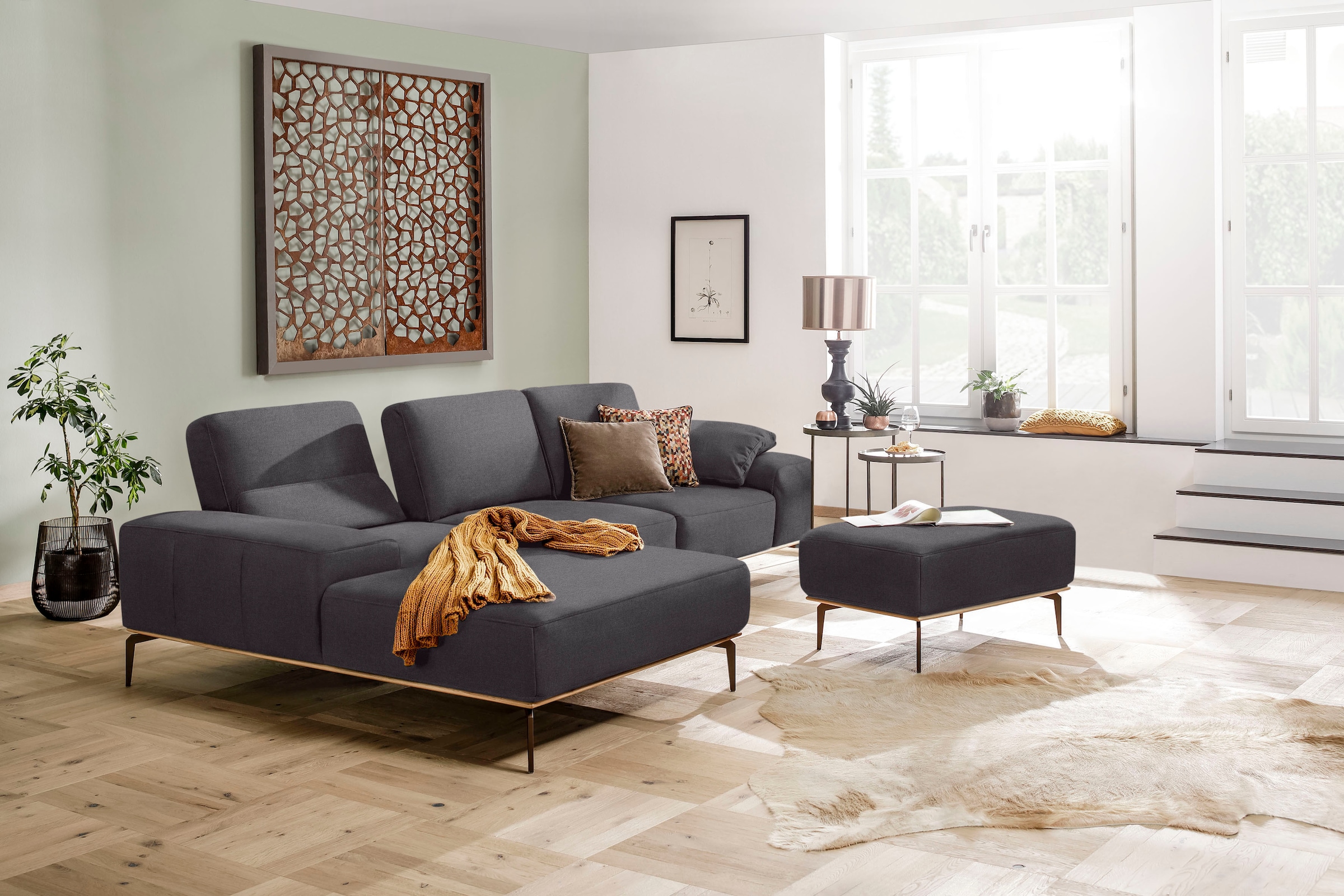 W.SCHILLIG Polsterhocker »run« mit Holzsockel, Füße in Bronze pulverbeschichtet, Breite 75 cm