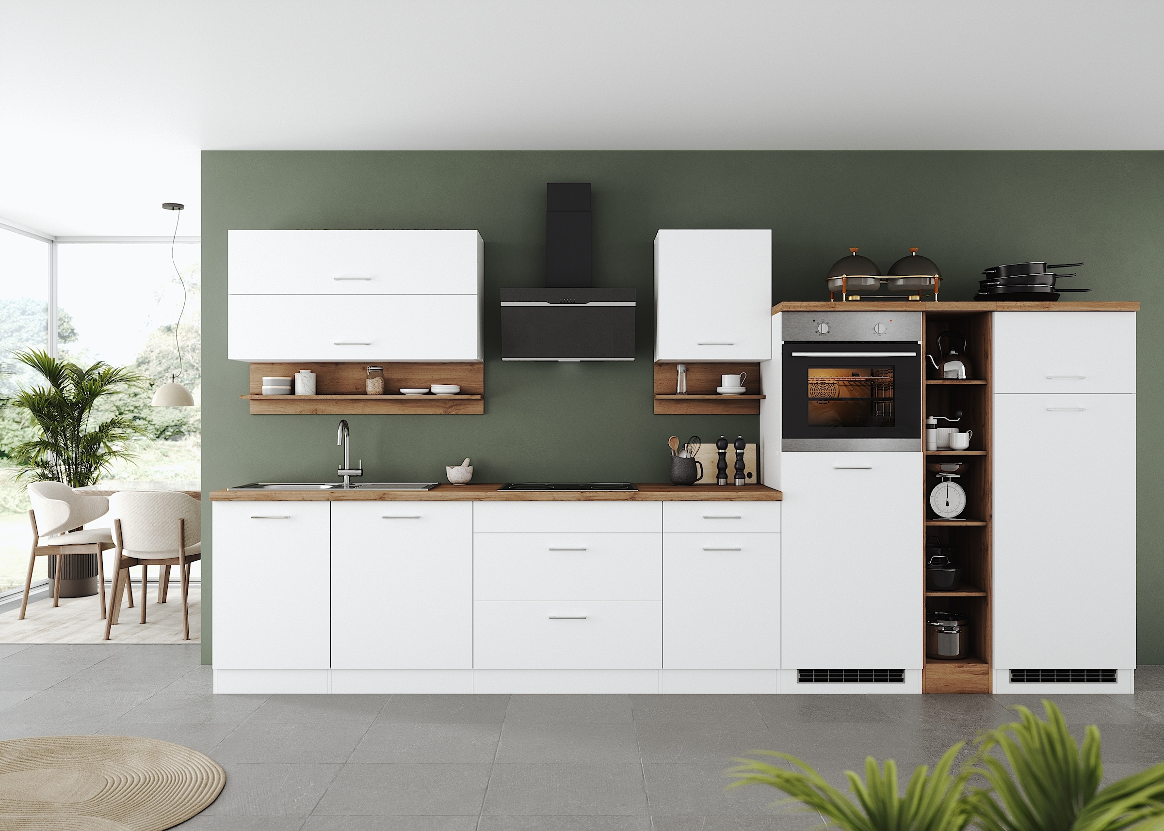 KOCHSTATION Küchenzeile »KS-Milan« 390 cm breit, viel Stauraum, wahlweise mit E-Geräten