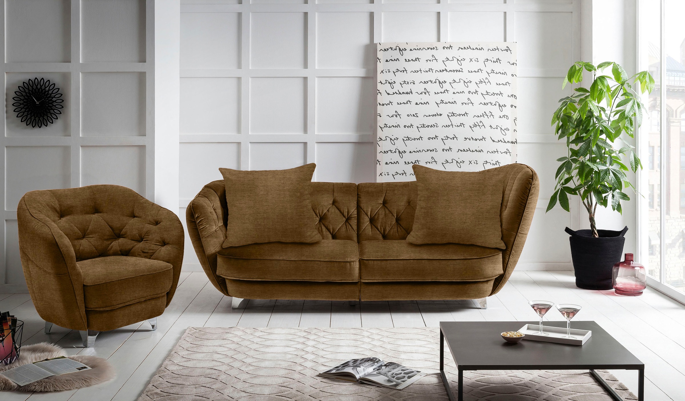 Leonique Big-Sofa »Retro«, stylischer Hochlehner