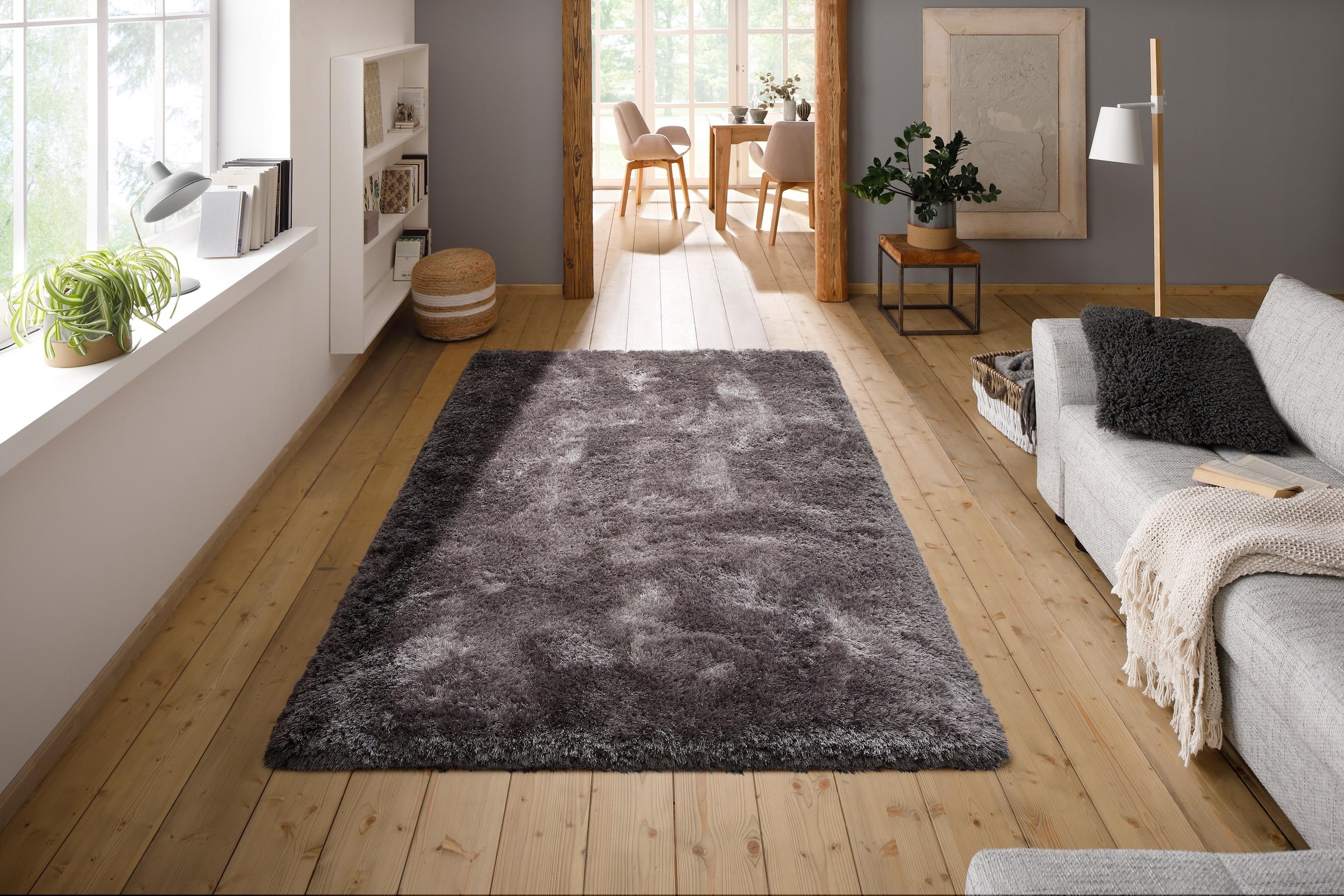 Leonique Hochflor-Teppich »Lasse, hoher Flor, besonders weich durch Mikrofaser«, rechteckig, 76 mm Höhe, Shaggy-Look, meliertes Garn, Wohnzimmer, Schlafzimmer, Kinderzimmer