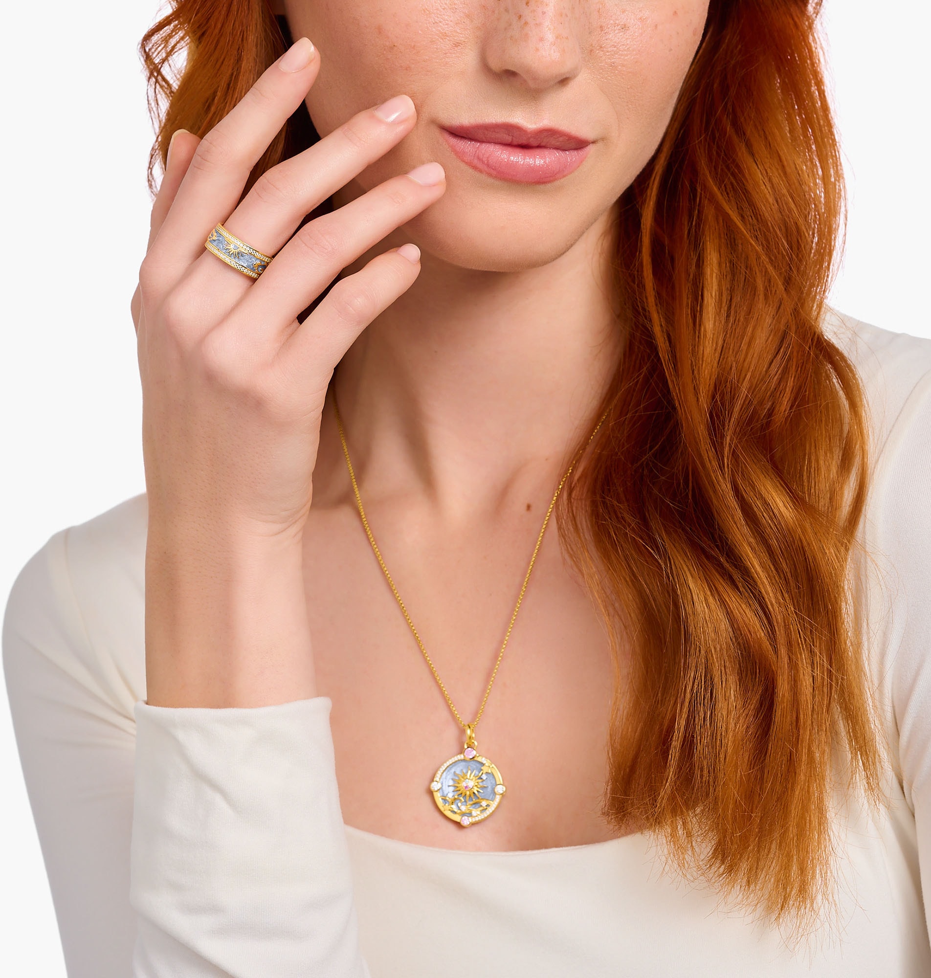 THOMAS SABO Fingerring »blau mit kosmischen Symbolen, TR2450-565-1-52-60«, mit Zirkonia (synth.)