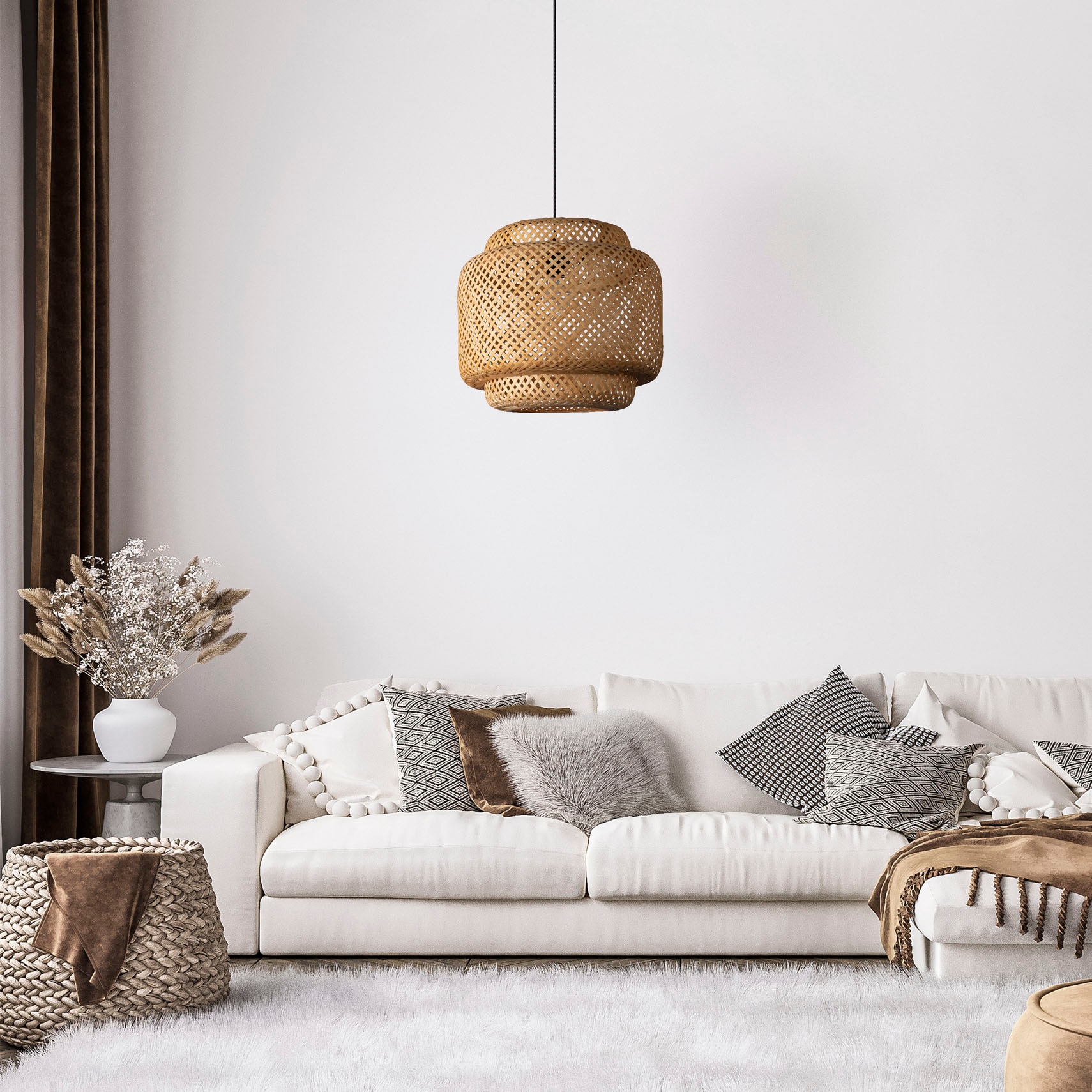 Paco Home Pendelleuchte Garantie »KORVI«, kaufen Esszimmerlampe online Natur 3 mit XXL Holz Wohnzimmer Jahren Korblampen | Pendelleuchte Boho