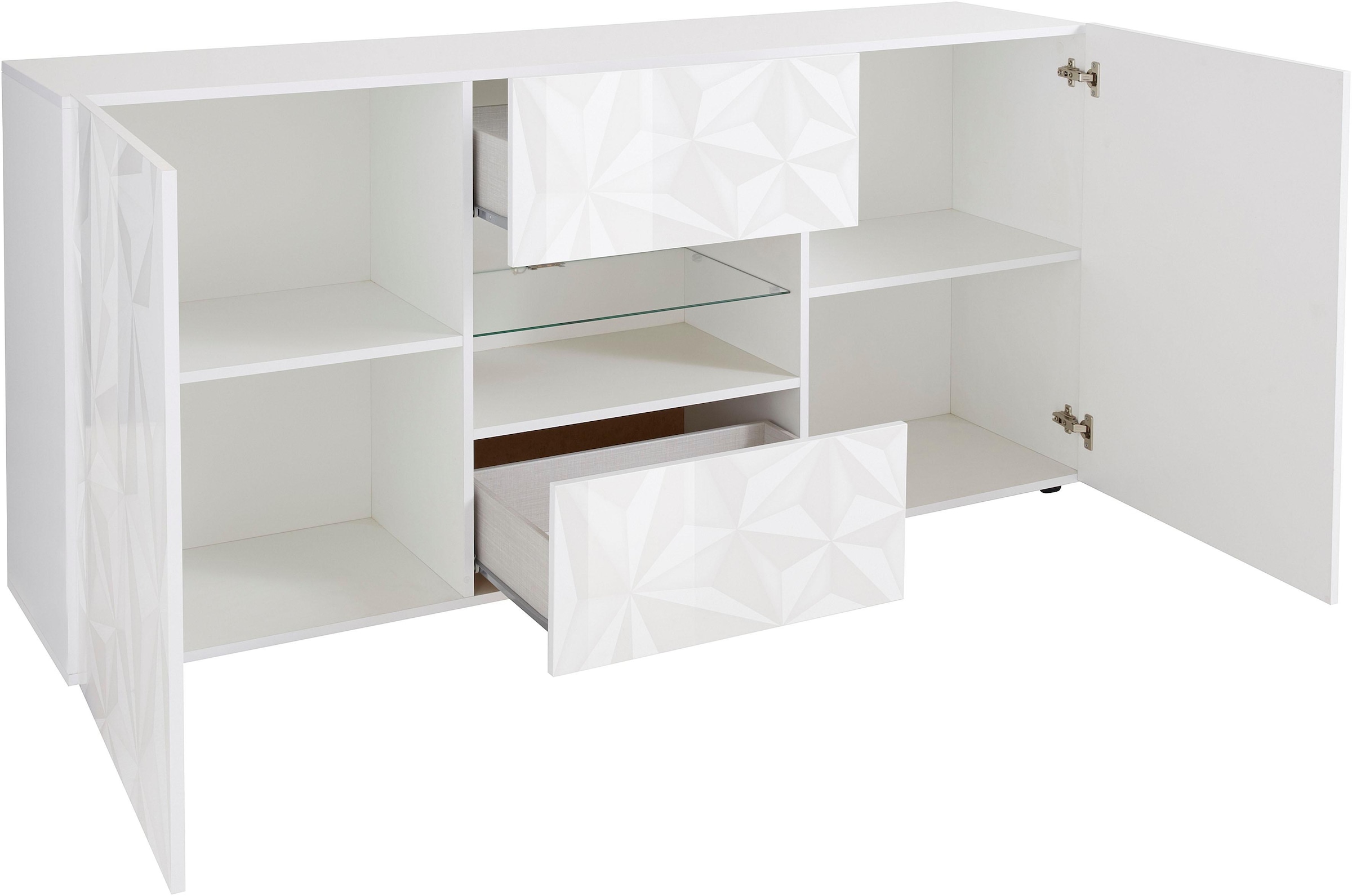 INOSIGN Sideboard »Prisma Breite 181, Kommode 2 Türen, 2 Schubkästen, Anrichte«, Front mit elegantem Siebdruck, grifflos, viel Stauraum