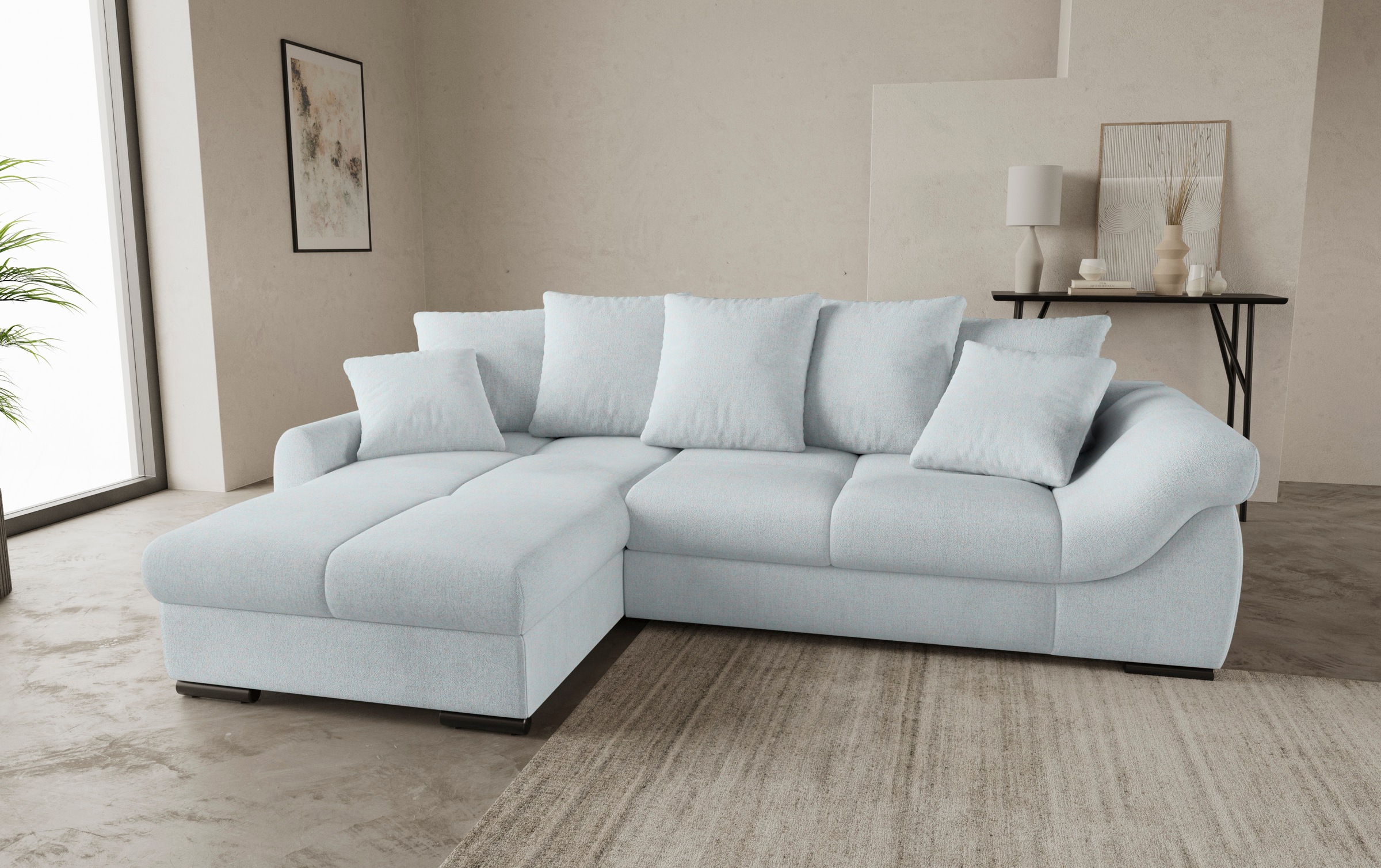 Mr. Couch Ecksofa »Livorno L-Form«, inkl. Hochschläfer-Bettauszug, XL-Bettkasten weiß beschichtet