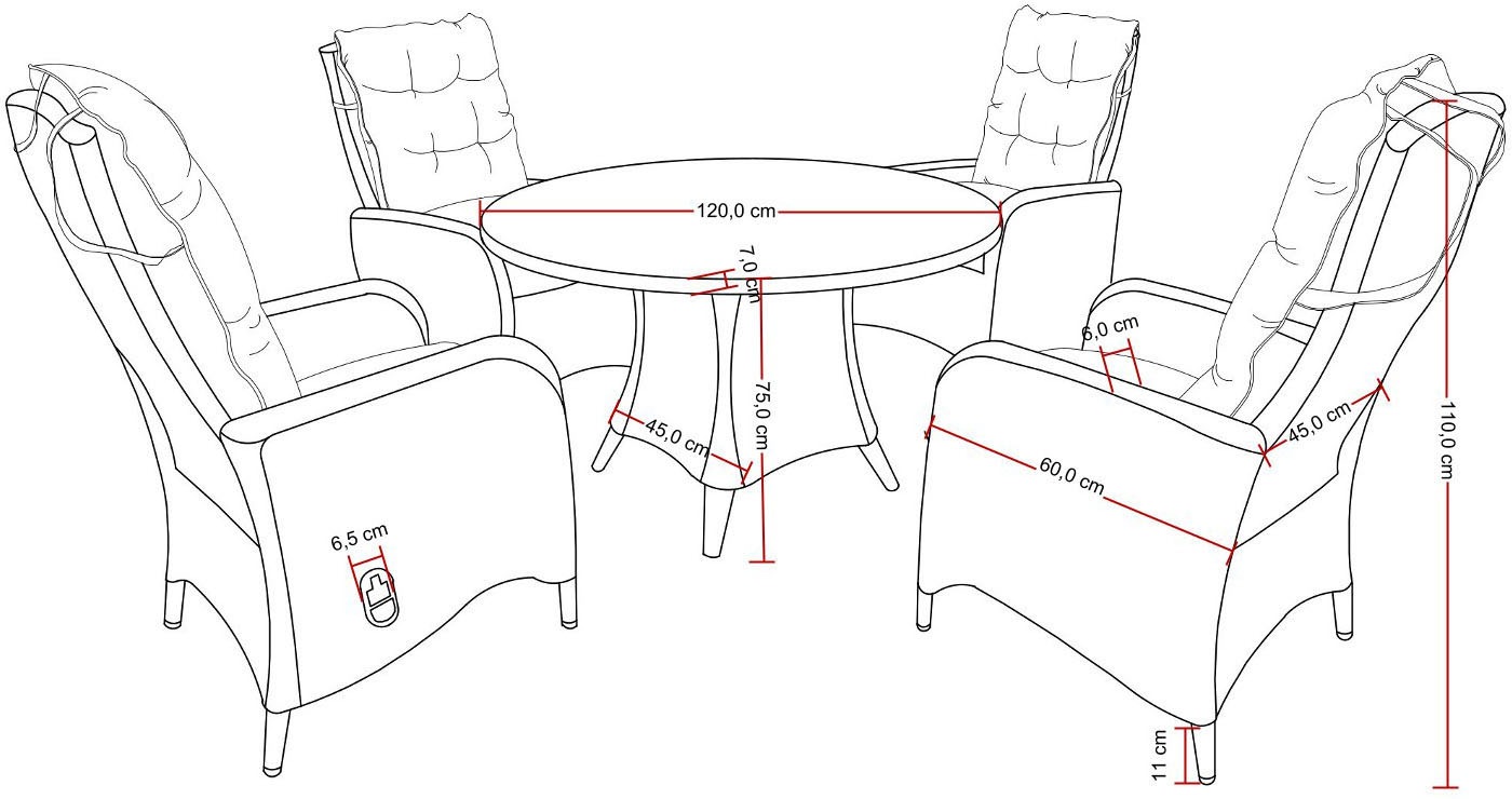 Destiny Garten-Essgruppe »PALMA LUNA«, (9 tlg., 4x Hochlehner, 1x Tisch, inkl. Auflagen), Aluminium, Polyrattan