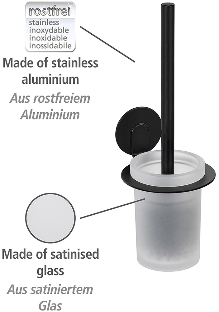 WENKO WC-Garnitur »Turbo-Loc® Modell Bivio«, aus Aluminium-Glas, Wandhalter aus Aluminium ohne Bohren, Einsatz aus Glas, mit Klobürste