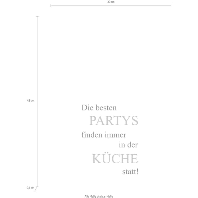 queence Wanddekoobjekt »Partys und Küche«, Schriftzug auf Stahlblech auf  Raten bestellen