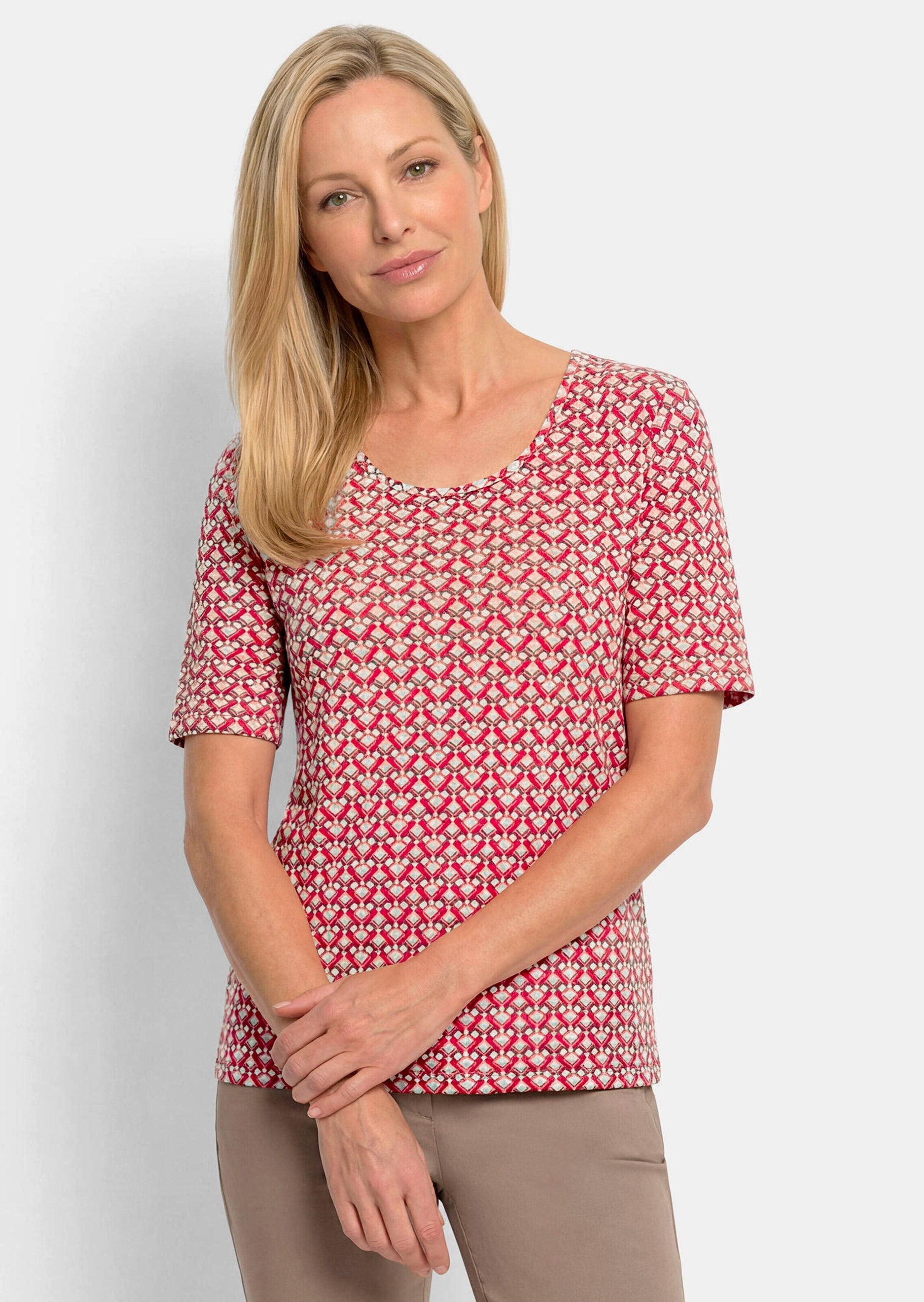 GOLDNER Kurzarmshirt »Jersey-Shirt mit Minimal-Rautenmuster« stretchbequemer Viskosejersey