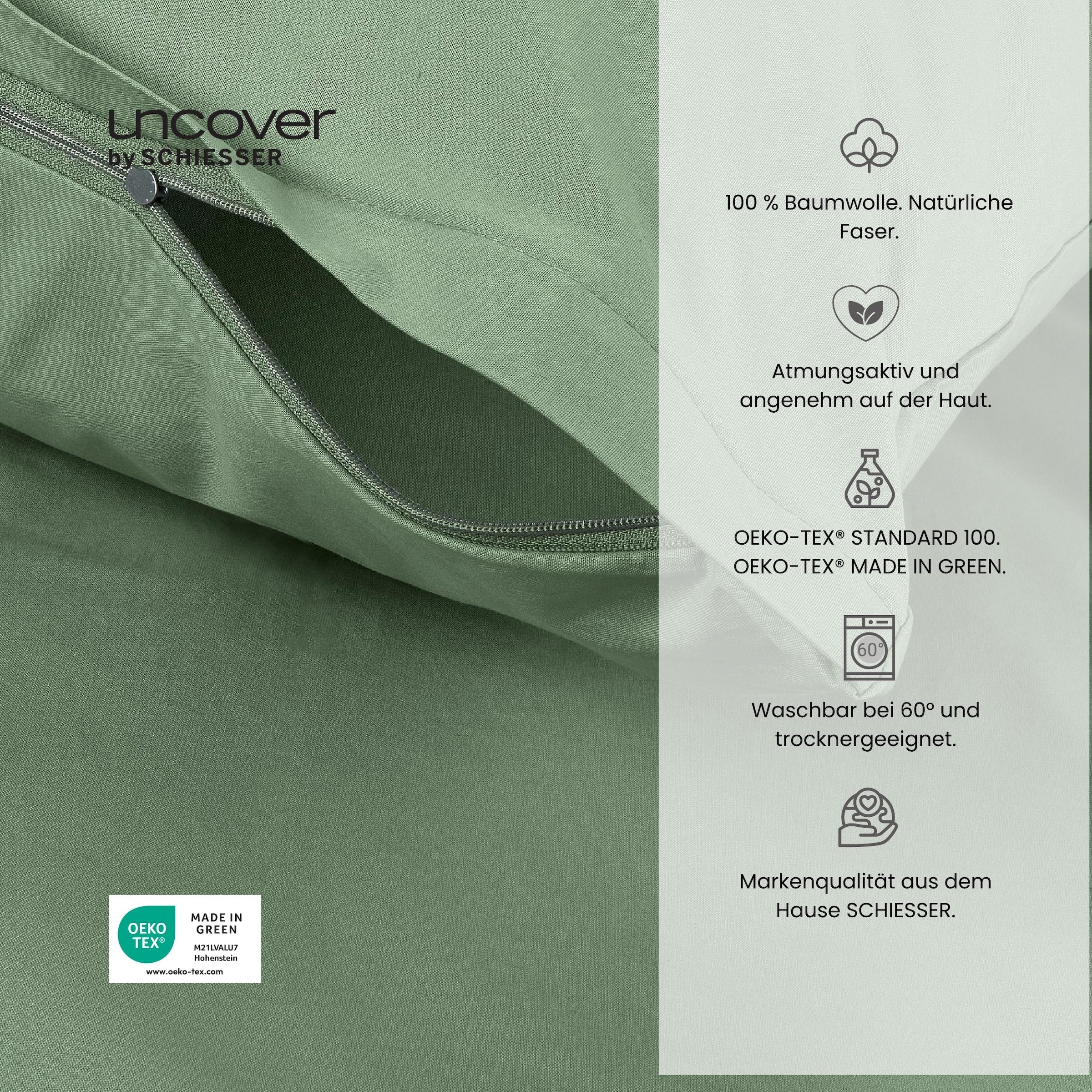 uncover by SCHIESSER Bettwäsche »Soho aus weicher Baumwolle in gedeckten Uni-Farben« 2 Stk. OEKO-TEX® MADE IN GREEN