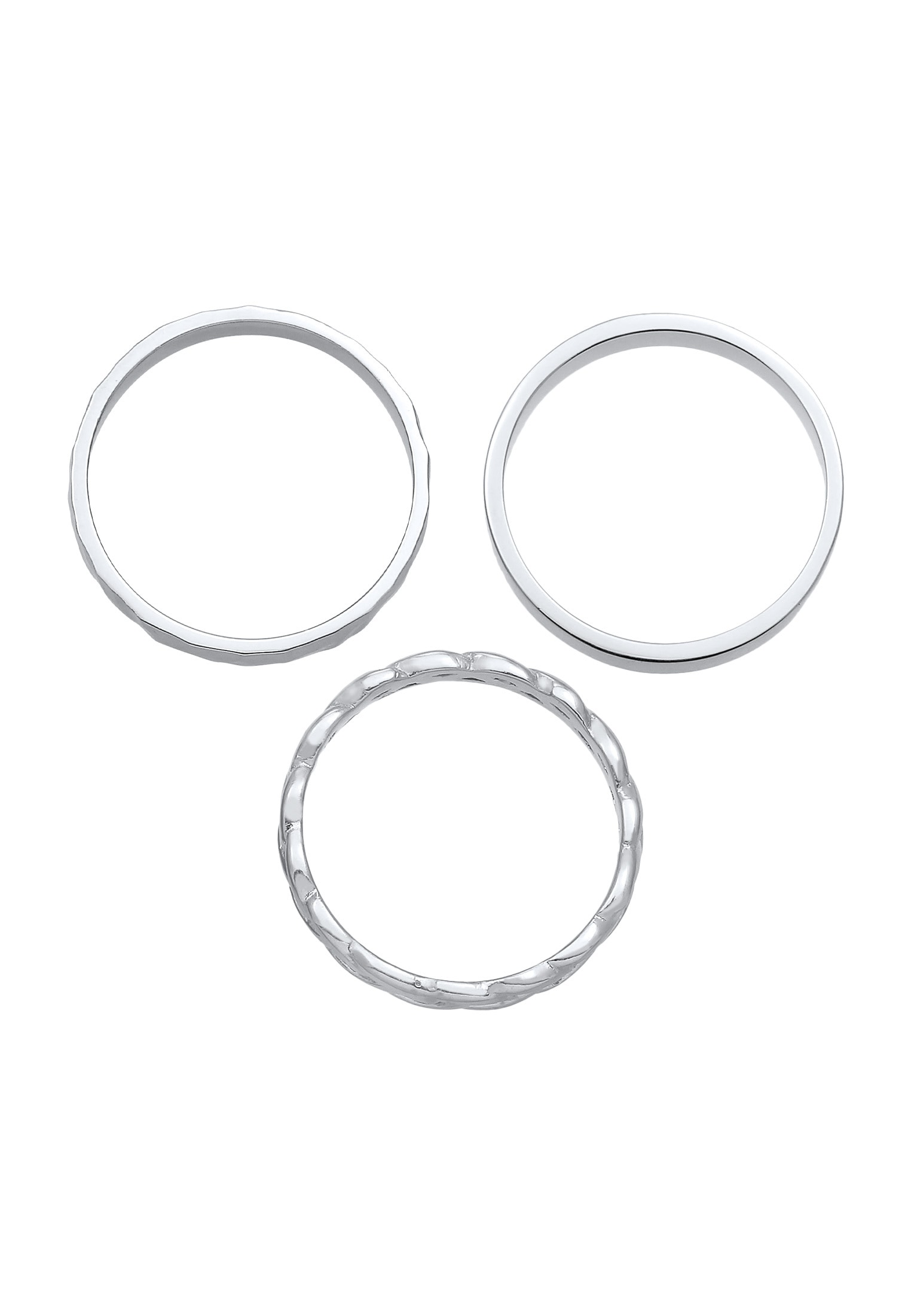 Elli Ring-Set »Ring Bandring Zopfmuster Hammerschlag 3er Set 925 Silber«